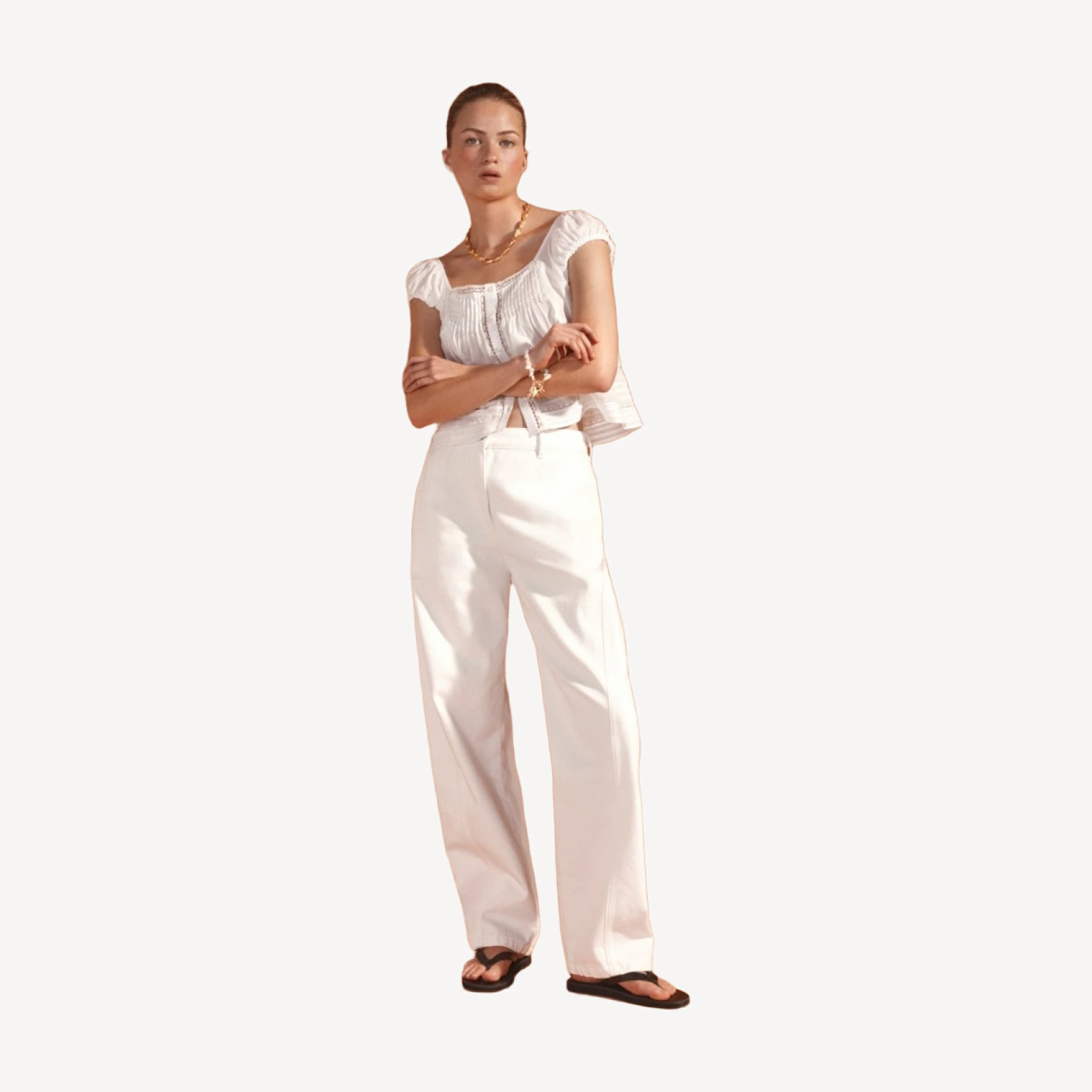 Lower-rise full-length slim-wide jean