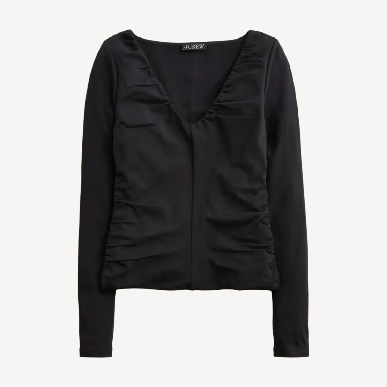 Stretch cotton-blend ruched V-neck top