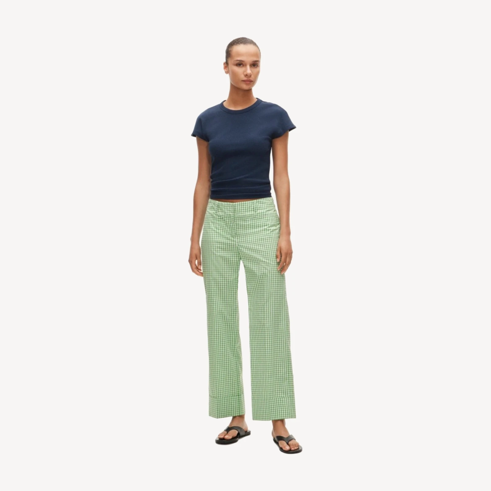 Cuffed gingham taffeta pant