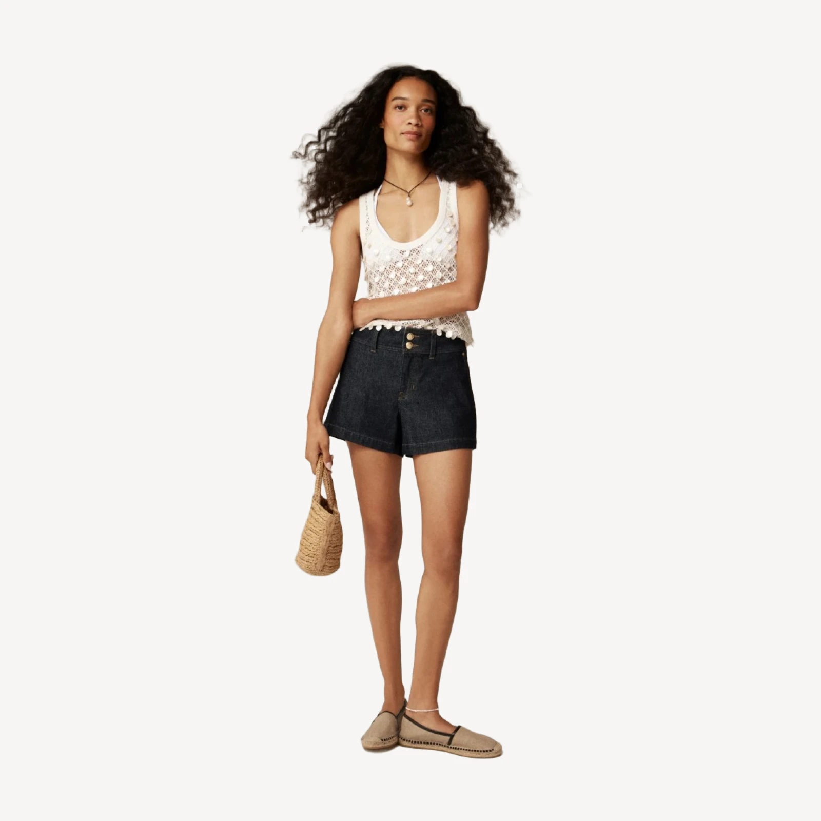 Stacked-button denim short