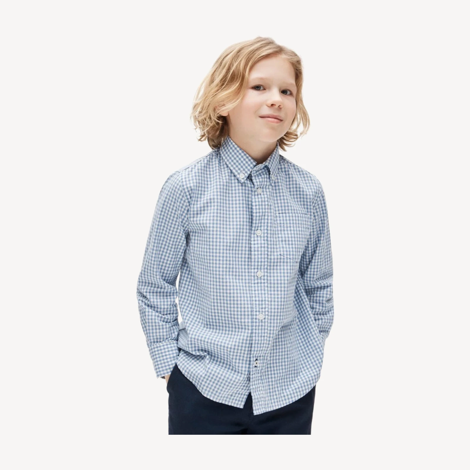 Kids' stretch poplin button-down in gingham