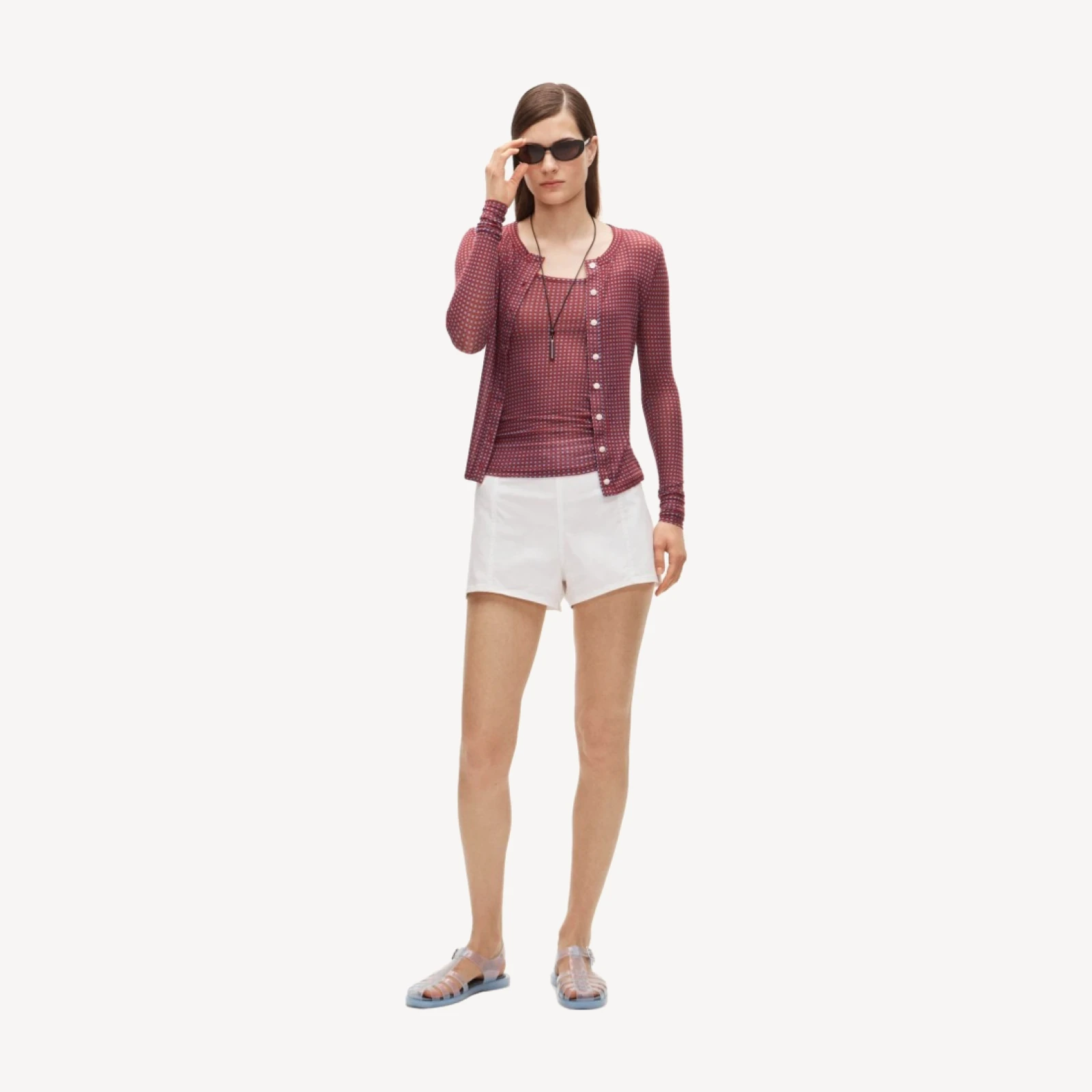 Stretch lyocell-blend cardigan in gingham