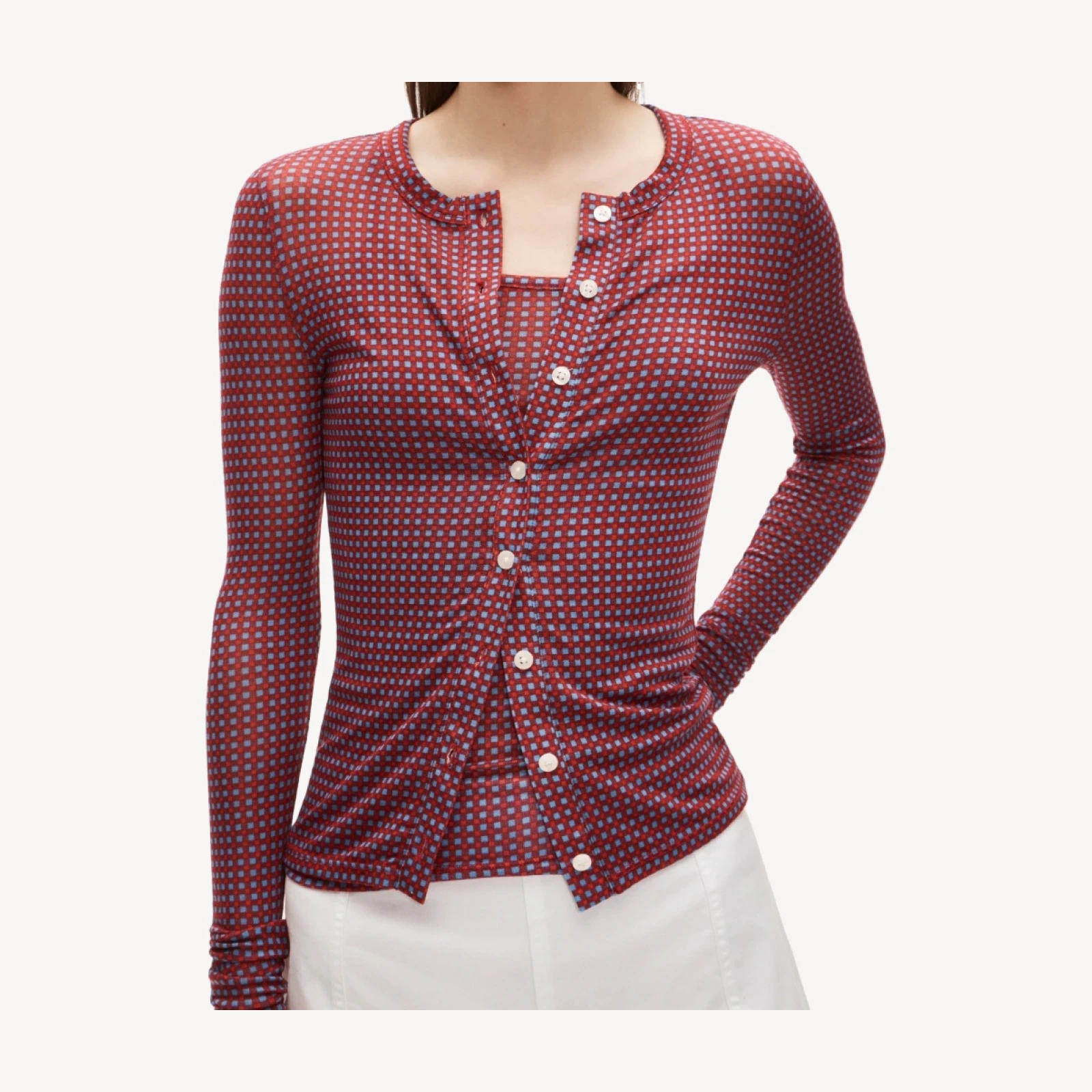 Stretch lyocell-blend cardigan in gingham