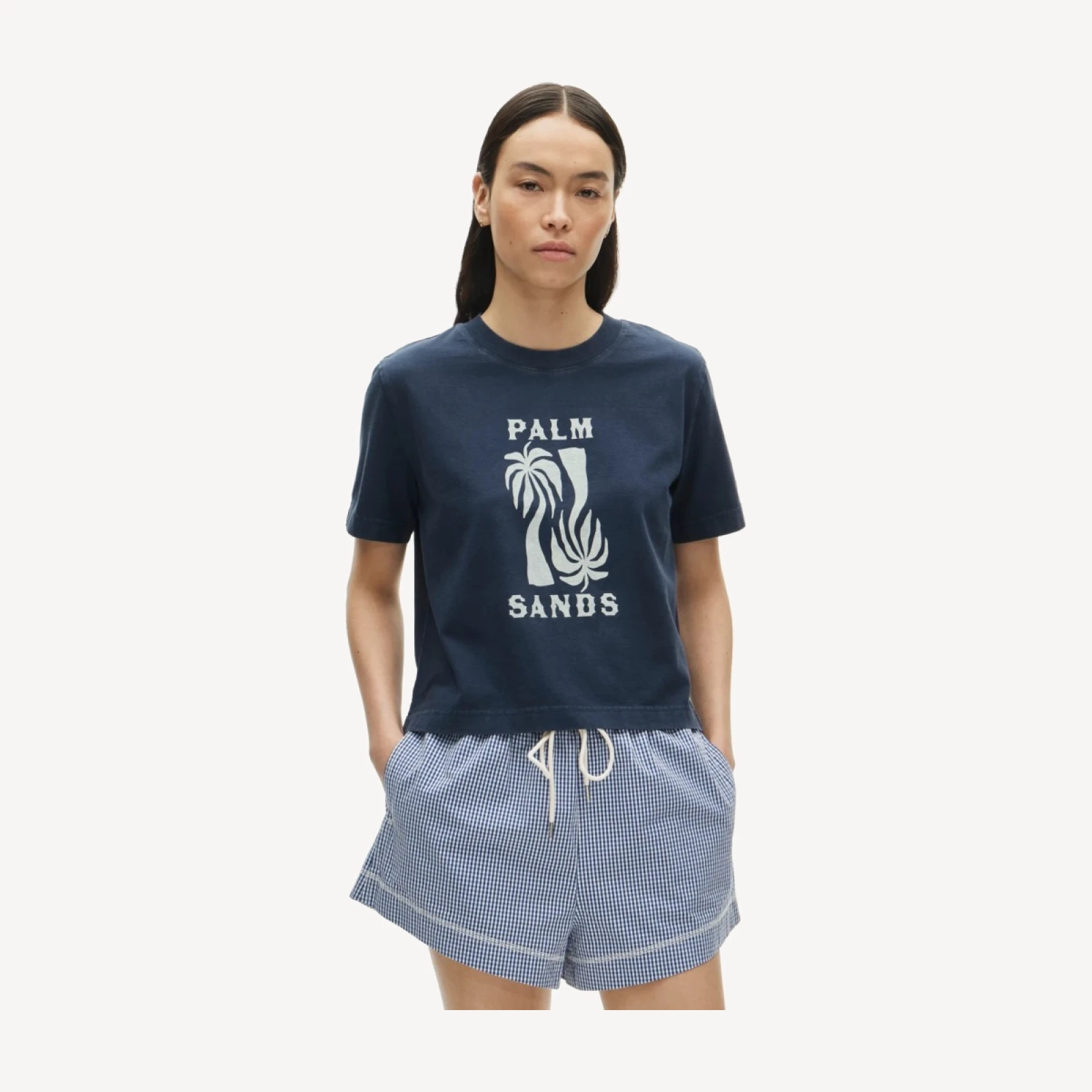 Boyfriend jersey relaxed cropped "Palm Sands" graphic T-shirt