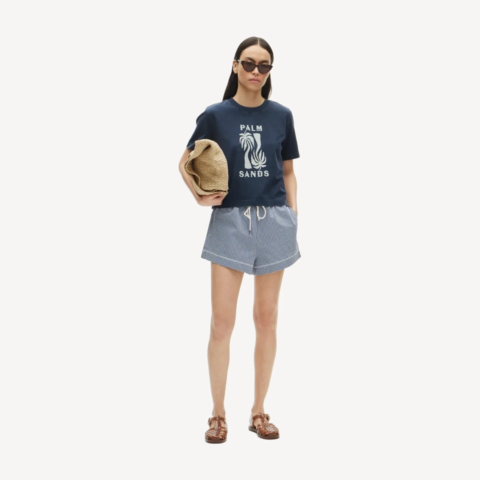 Boyfriend jersey relaxed cropped "Palm Sands" graphic T-shirt
