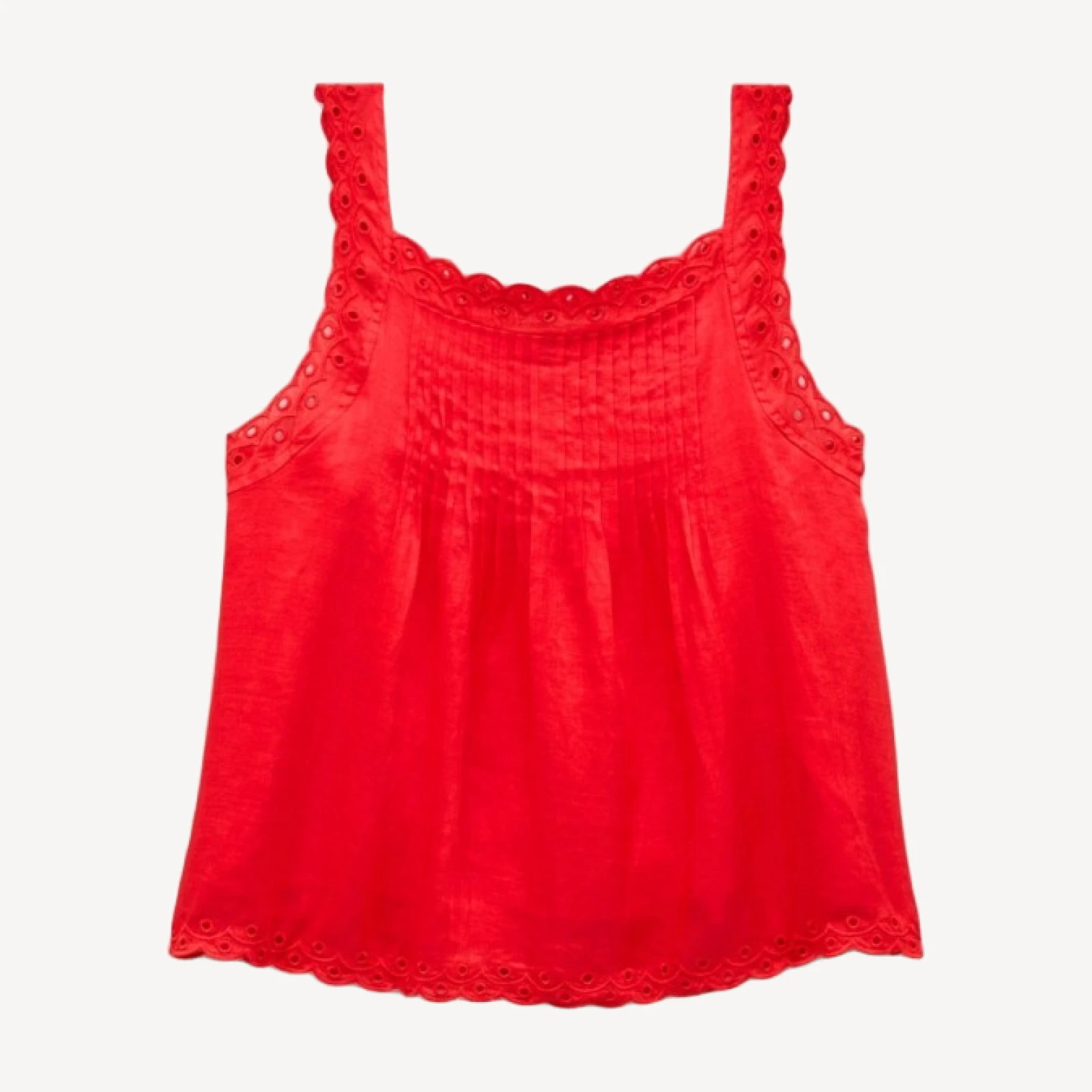 Scallop-trim tank top in ramie
