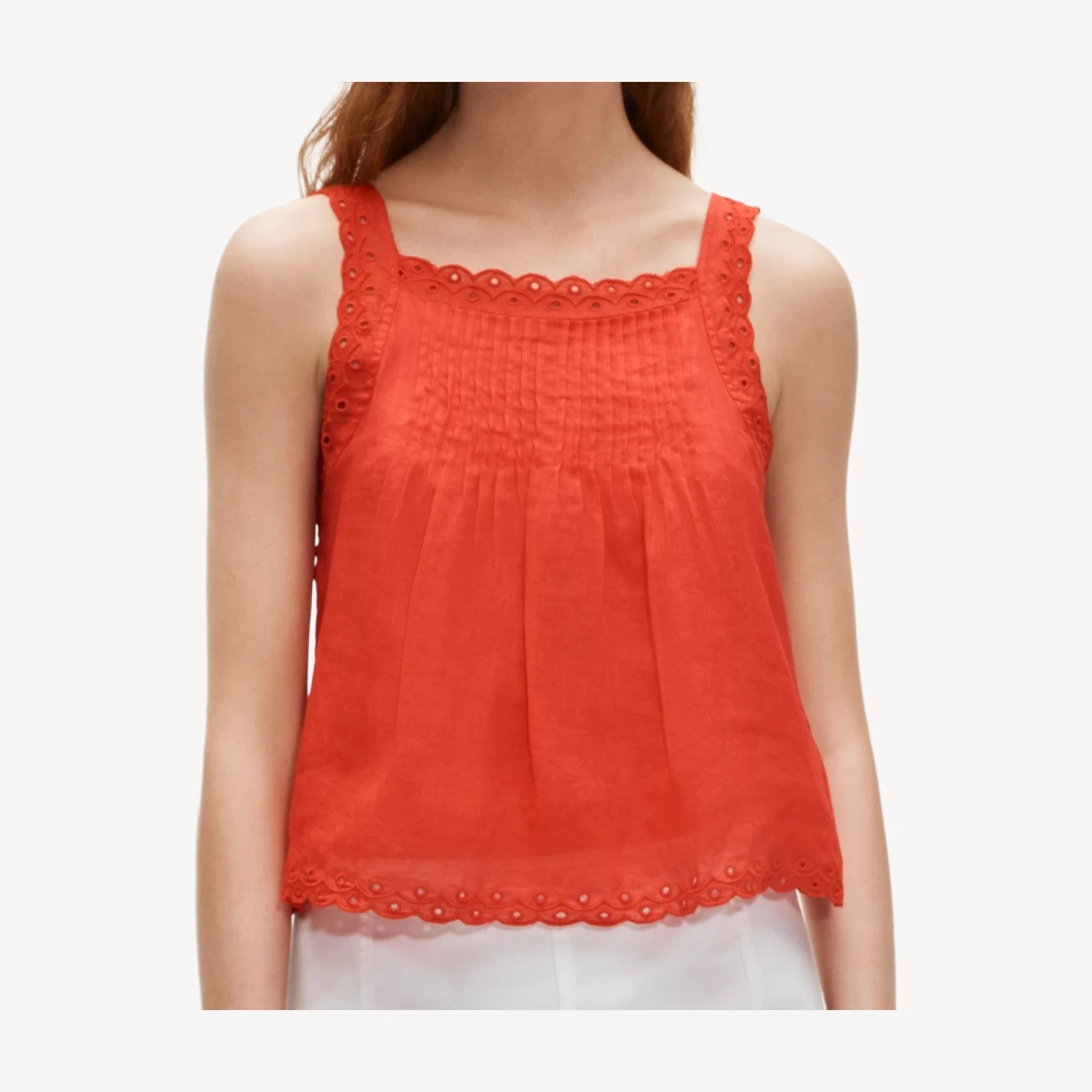 Scallop-trim tank top in ramie
