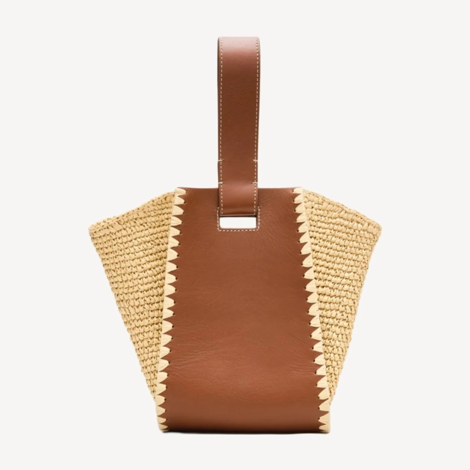 Top-handle bag in handknotted straw and leather