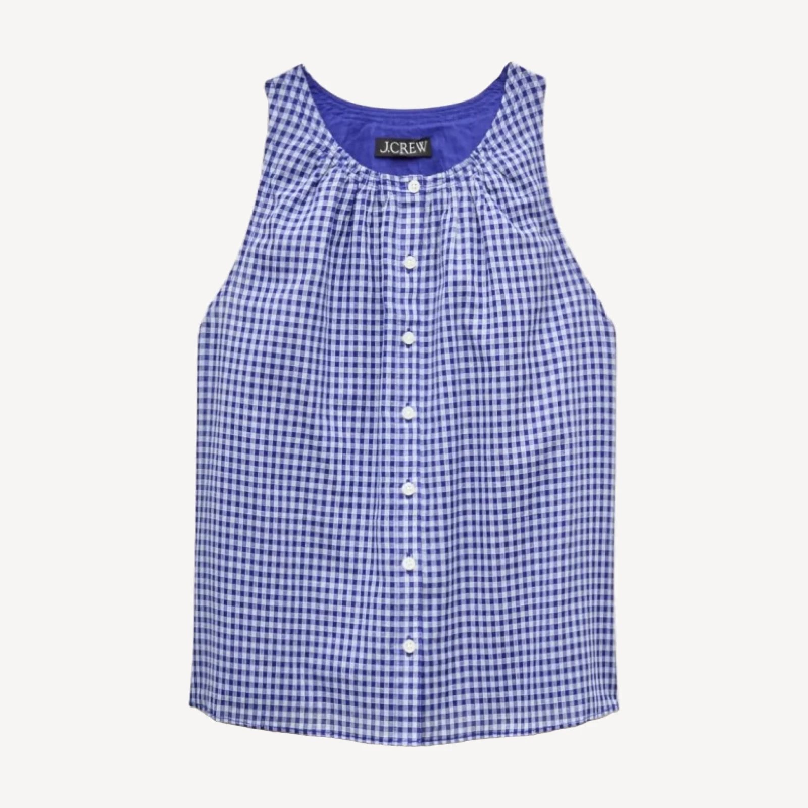 High-neck tank top in gingham cotton voile