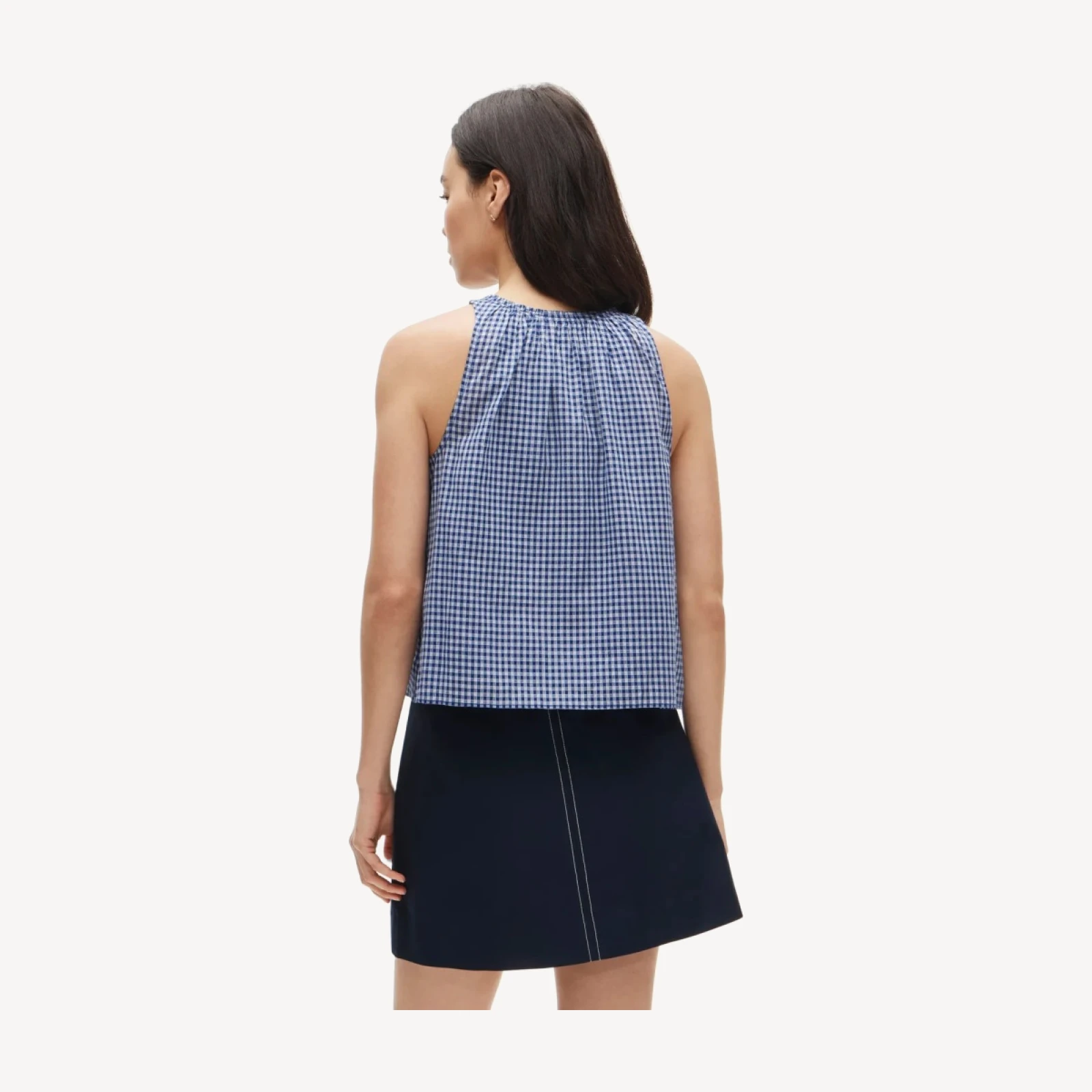 High-neck tank top in gingham cotton voile