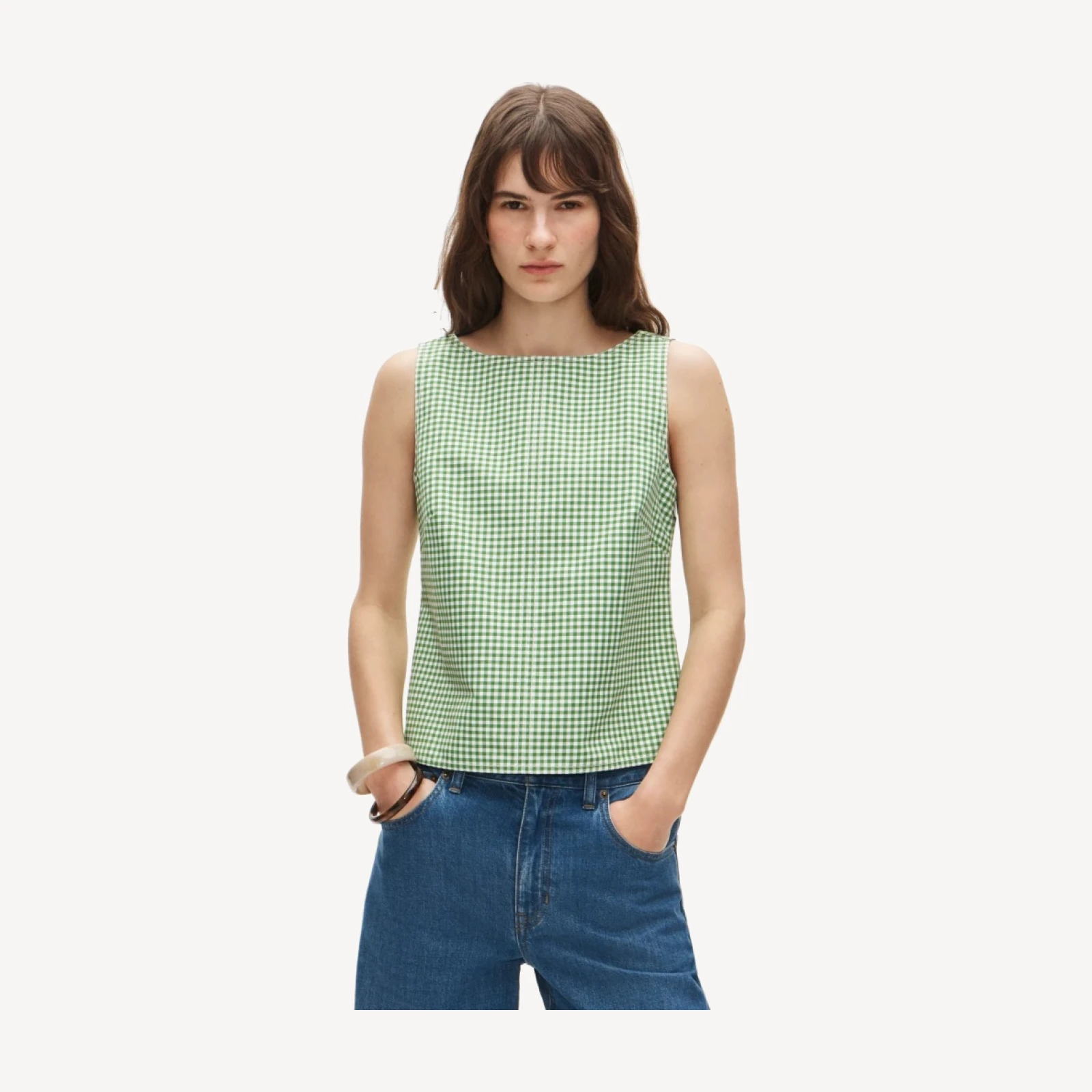 Shell top in gingham double cotton poplin