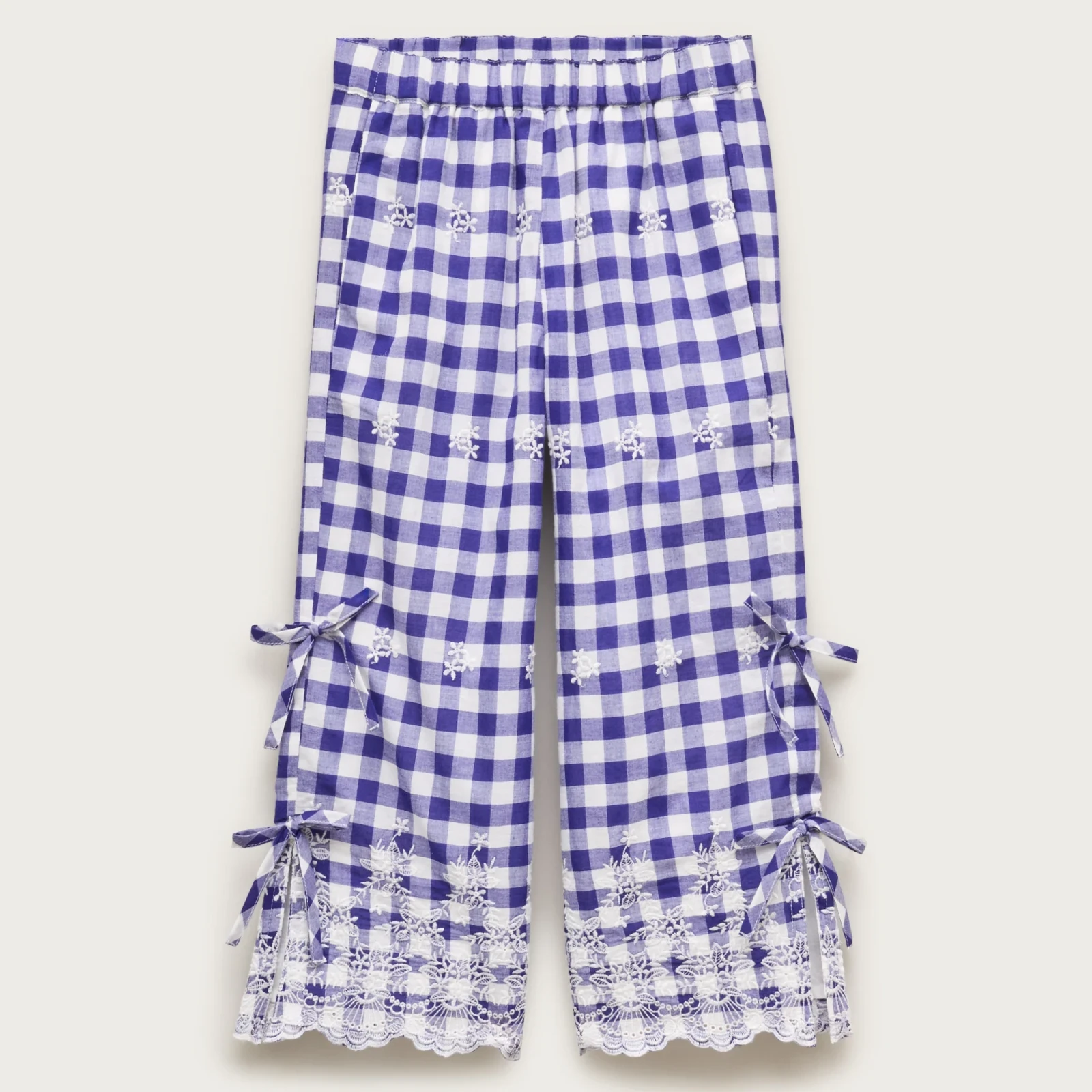 Girls' embroidered pull-on pant in gingham