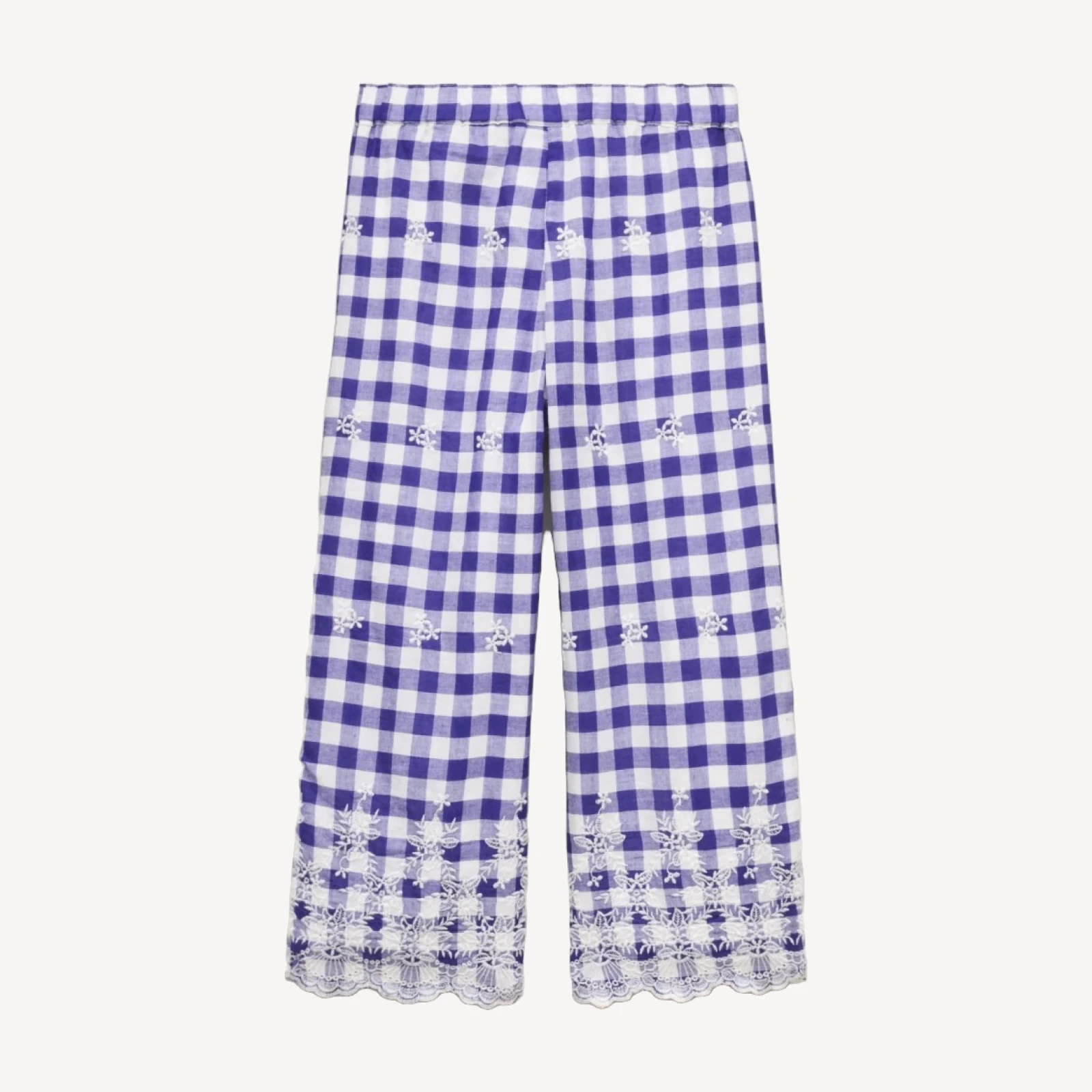 Girls' embroidered pull-on pant in gingham