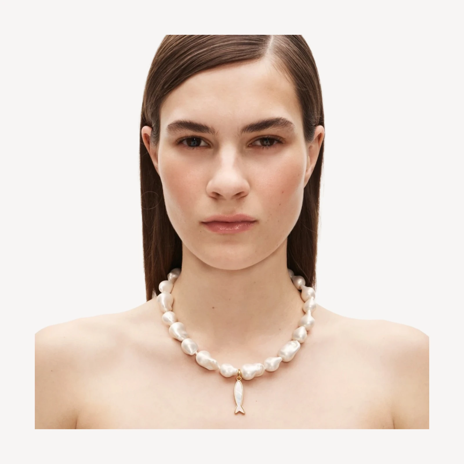 Pearl fish charm necklace