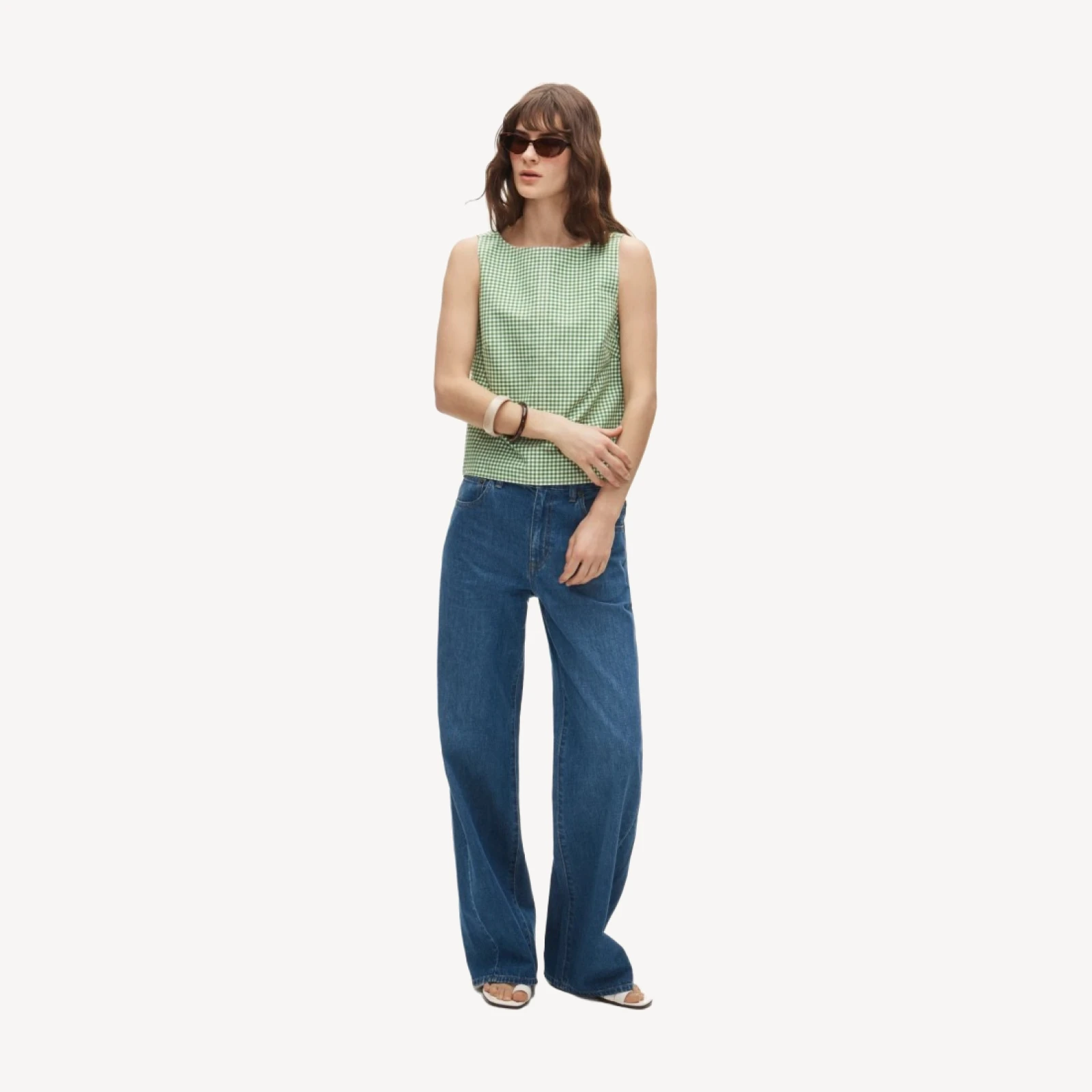 Shell top in gingham double cotton poplin