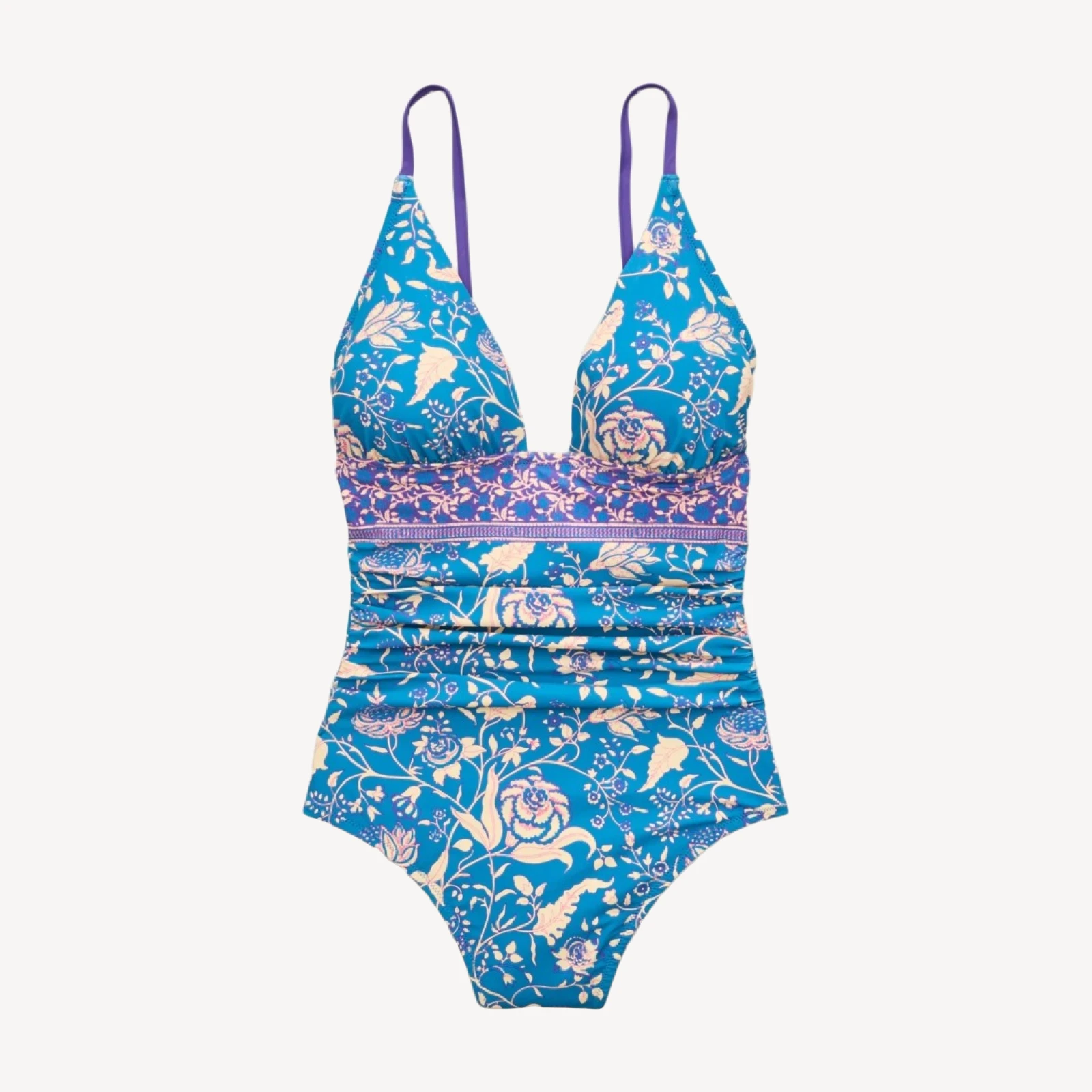 Ruched V-neck one-piece in floral print