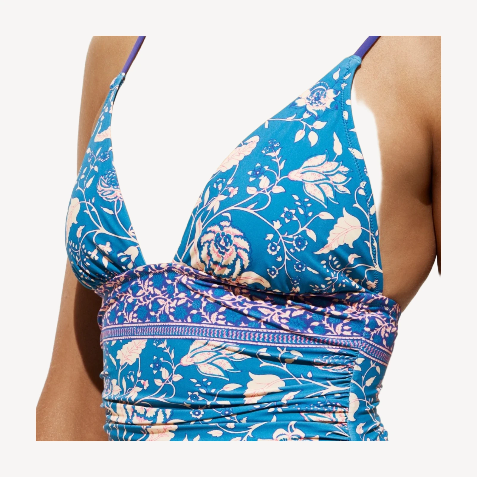 Ruched V-neck one-piece in floral print