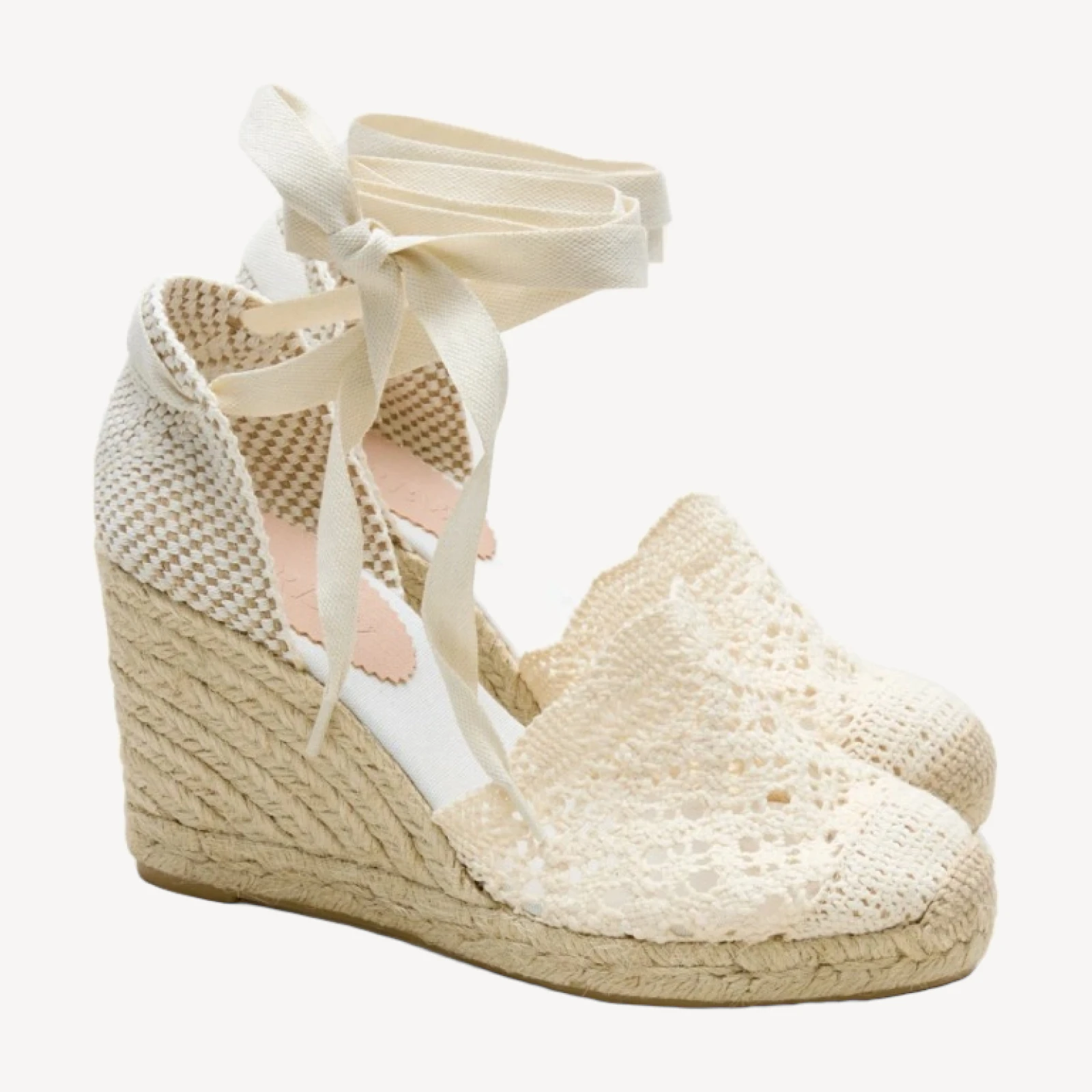 Made-in-Spain espadrille lace-up wedges with crochet