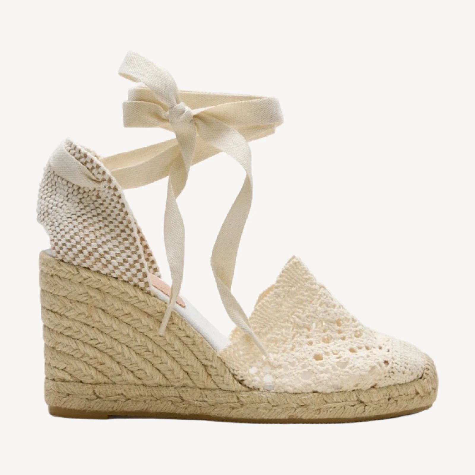 Made-in-Spain espadrille lace-up wedges with crochet