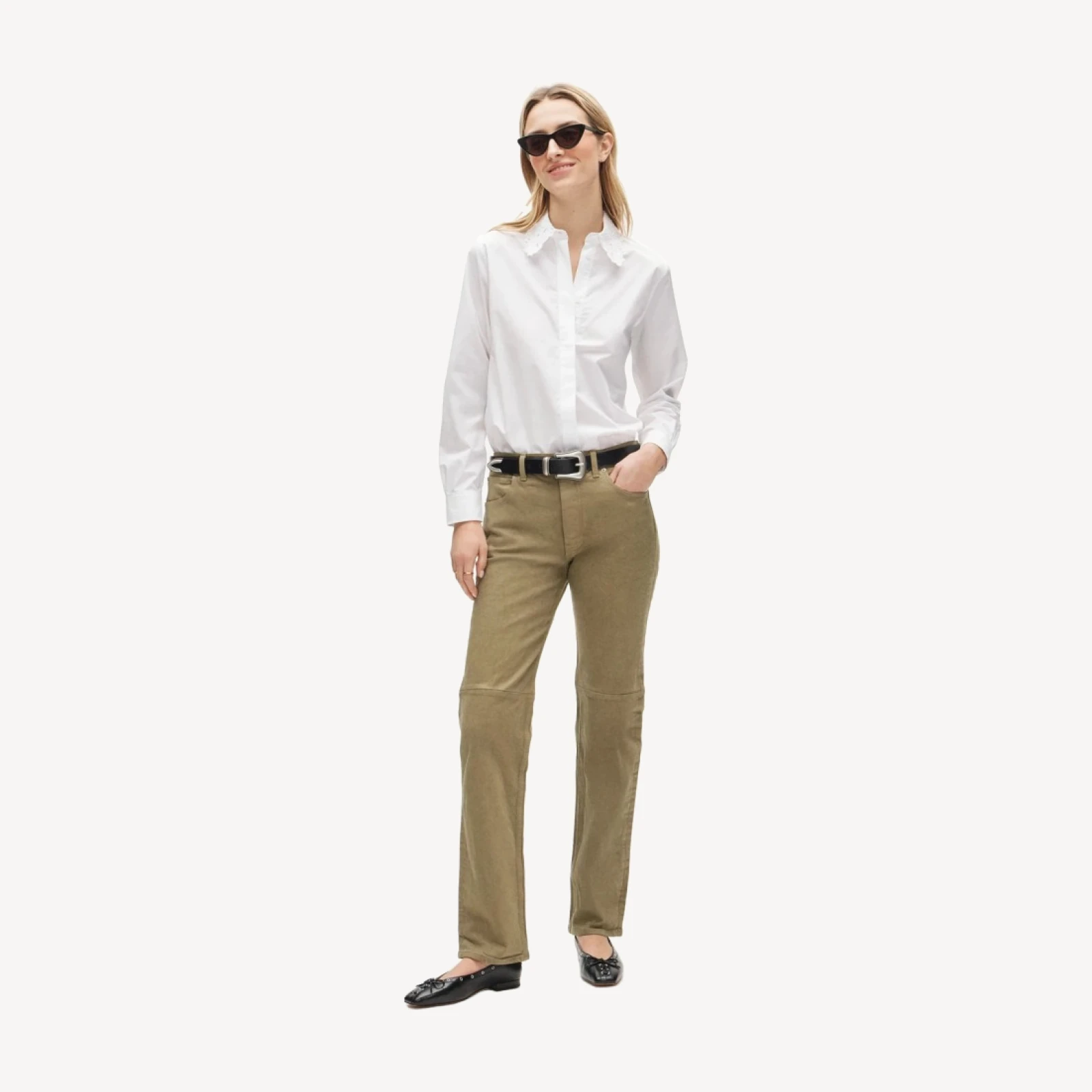 Garment-dyed western straight jean