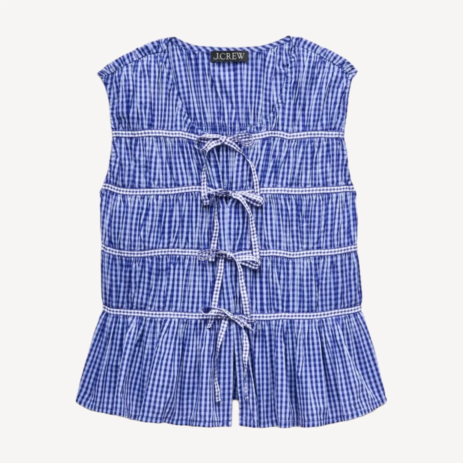 Tie-front top in gingham