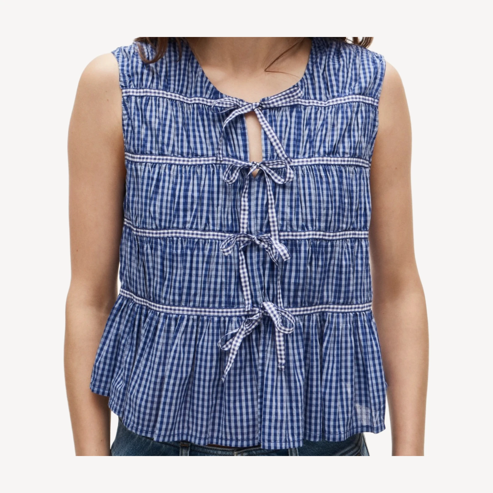 Tie-front top in gingham