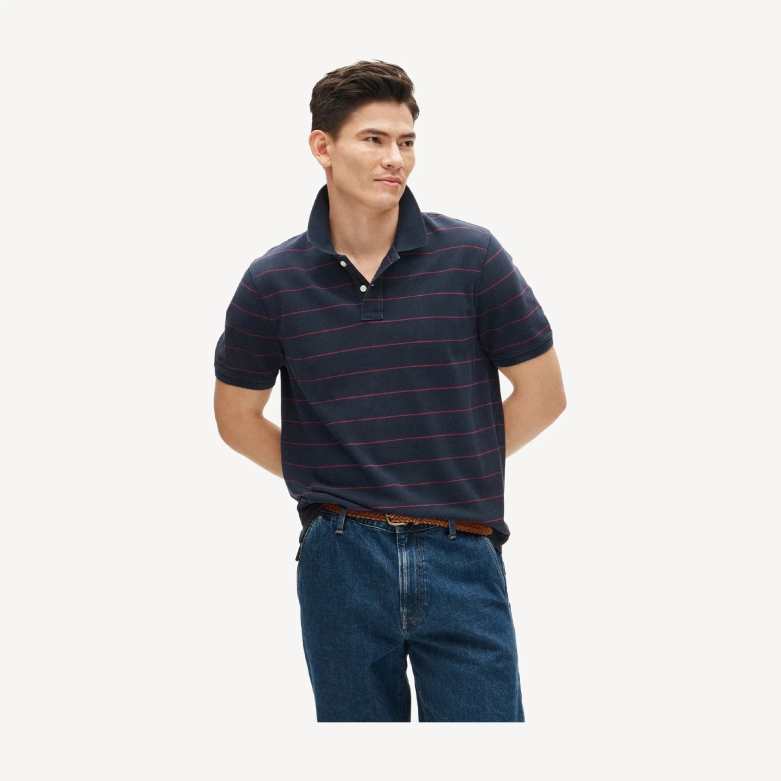 Washed piqué polo shirt in stripe