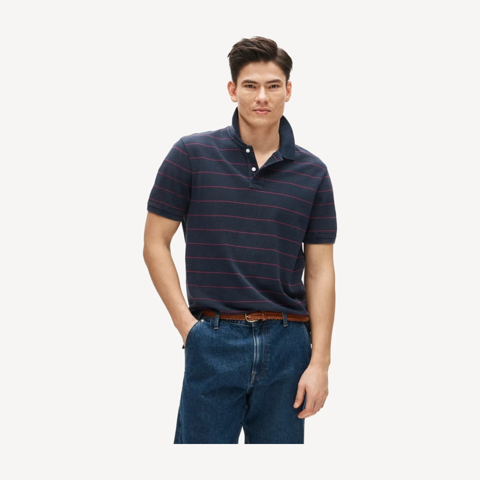 Washed piqué polo shirt in stripe