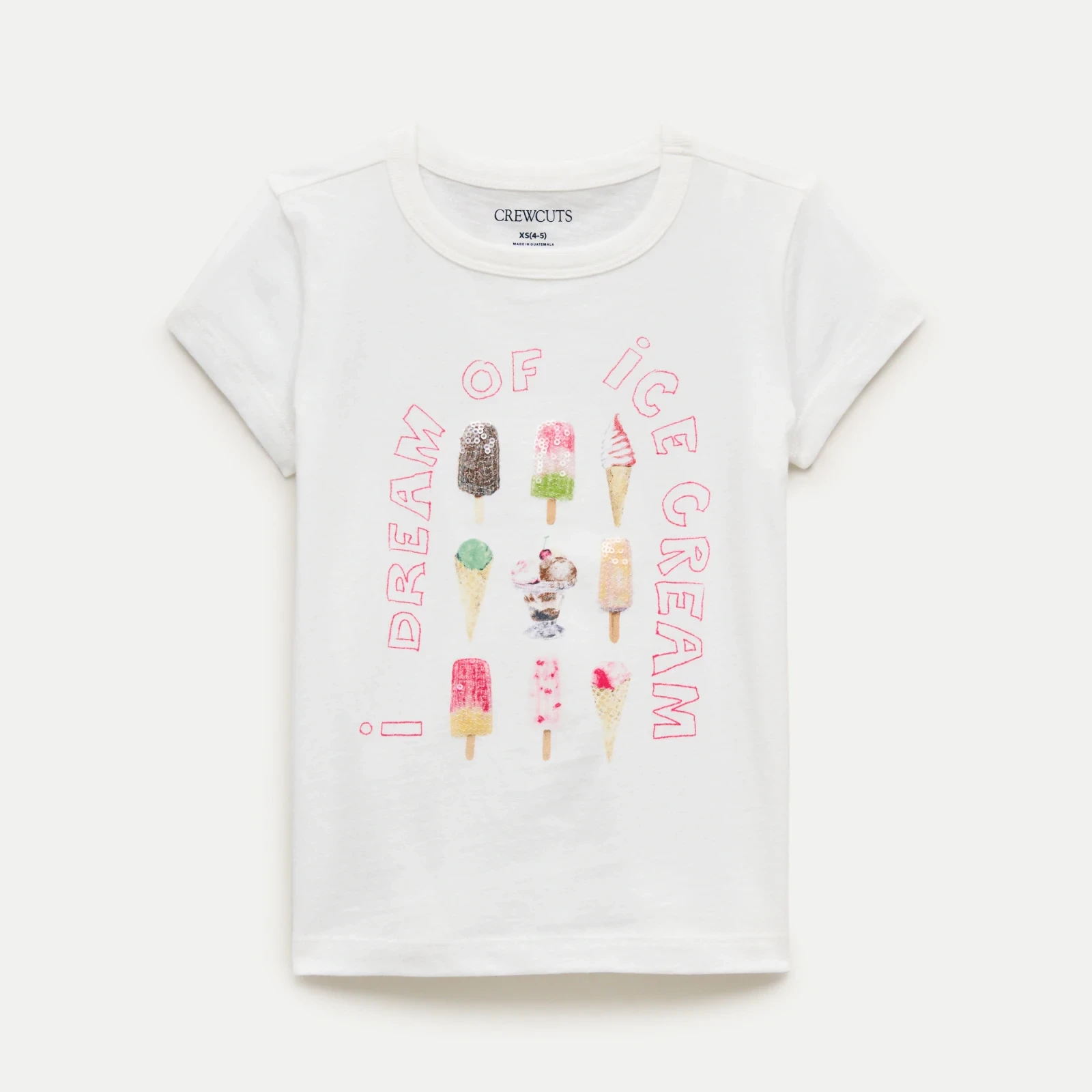Girls' short-sleeve "Ice cream dreams" graphic T-shirt with sequins