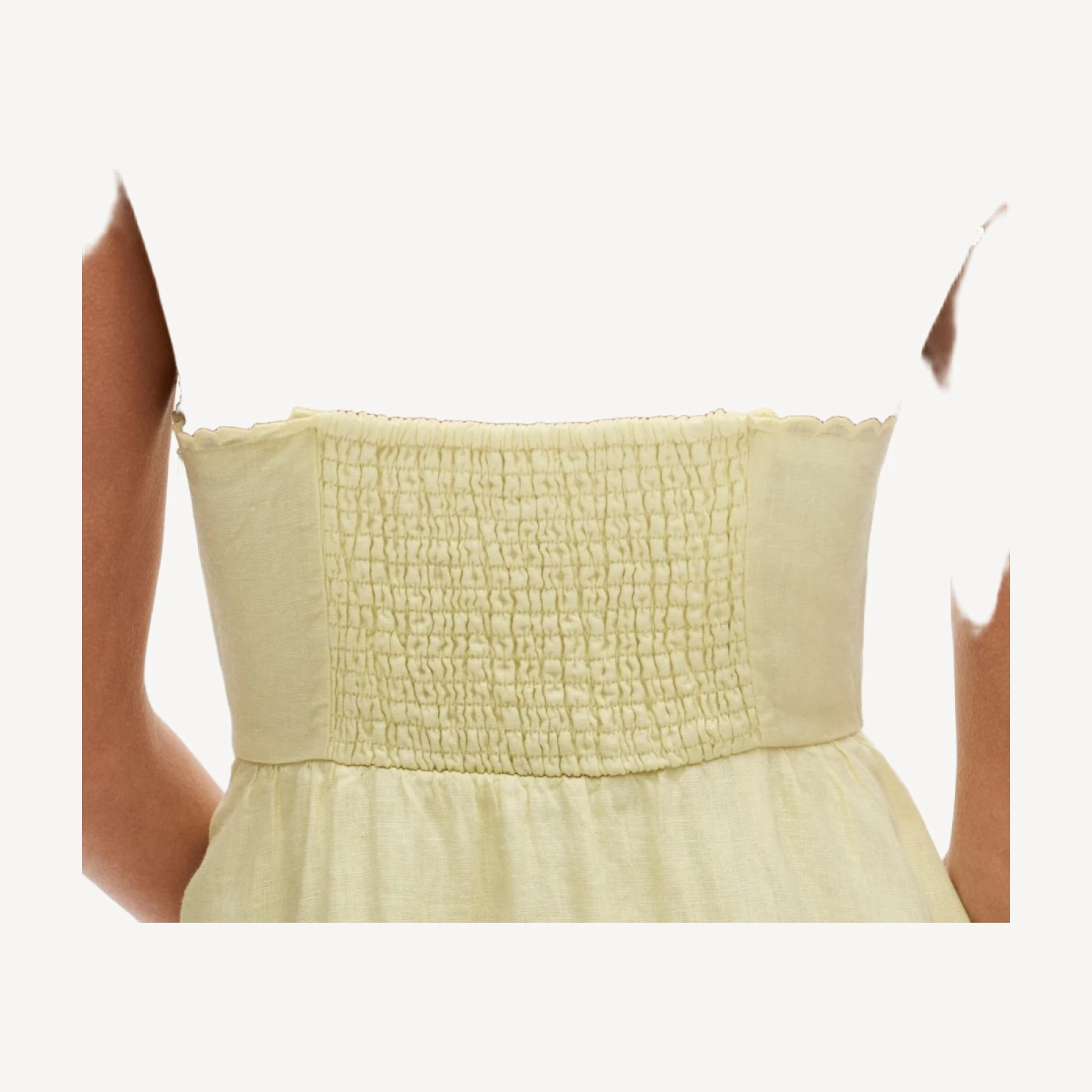 Linen faux-wrap scallop-trim dress
