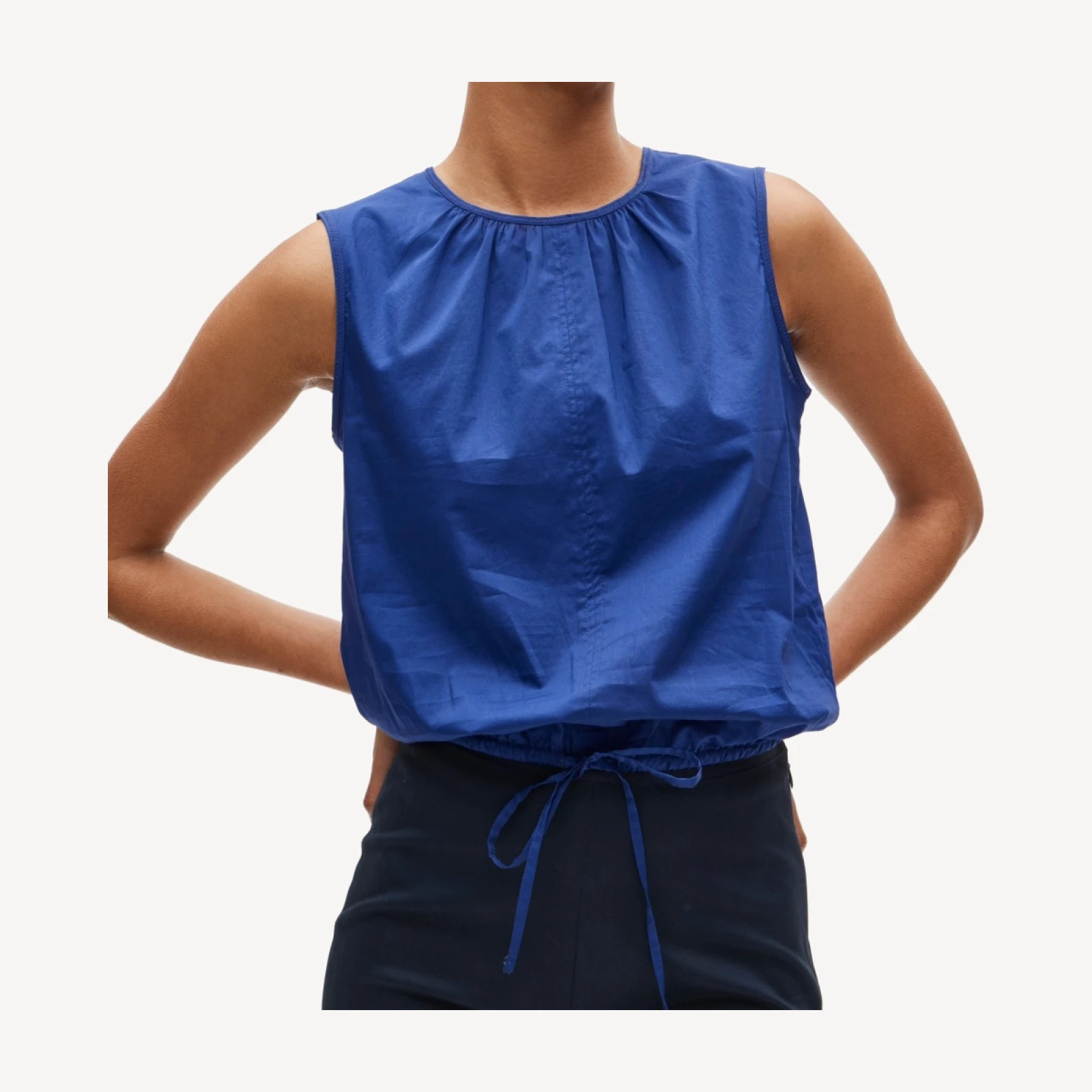 Drawstring-waist tank top in sateen