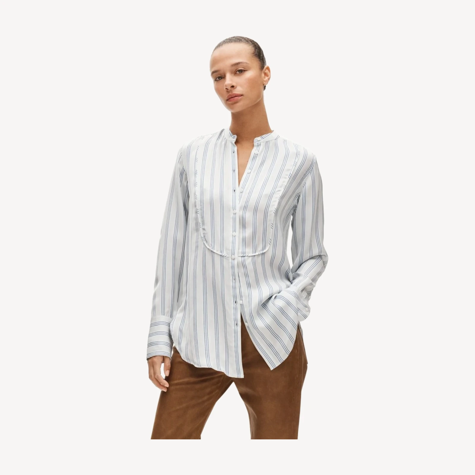 Tuxedo-bib button-up shirt in stripe