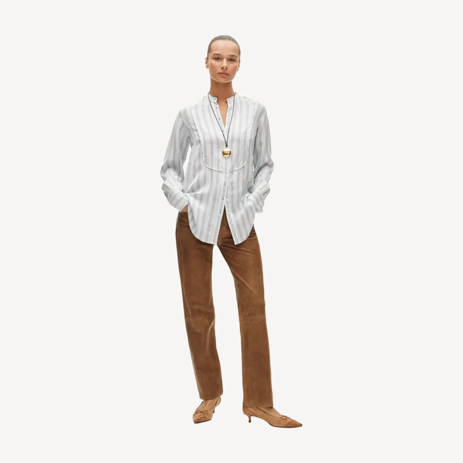 Tuxedo-bib button-up shirt in stripe