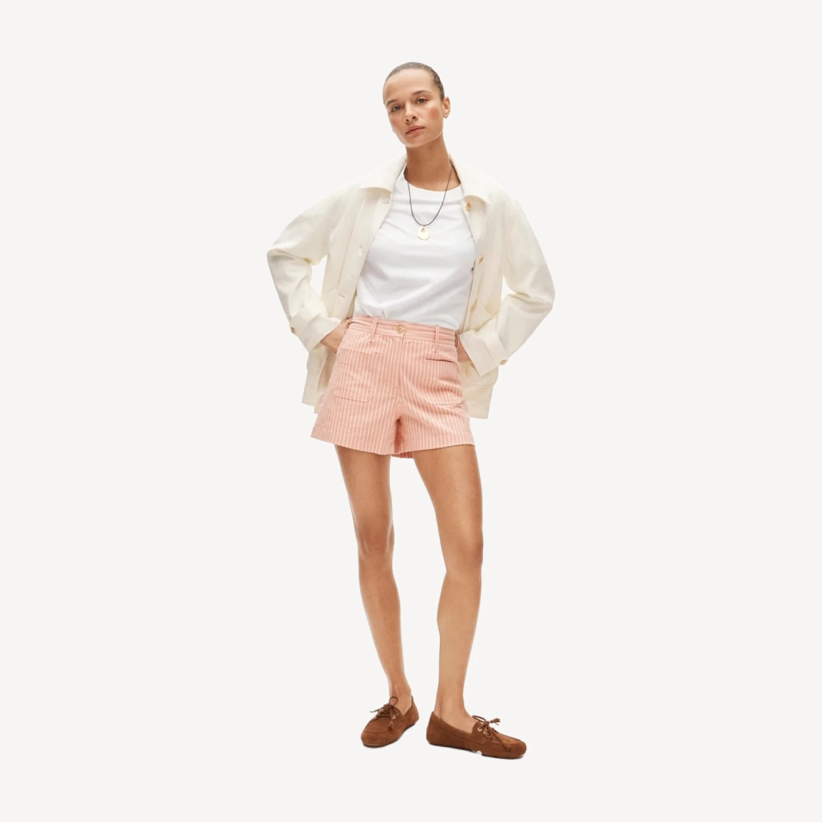 Patch-pocket chino short in stripe