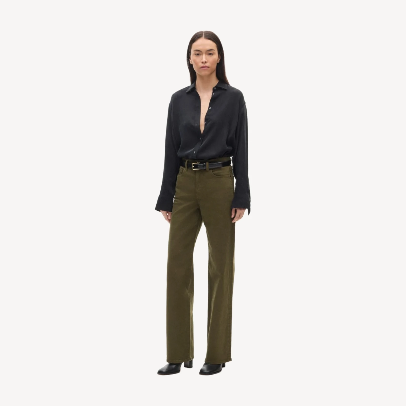 Full-length slim-wide jean in garment dye
