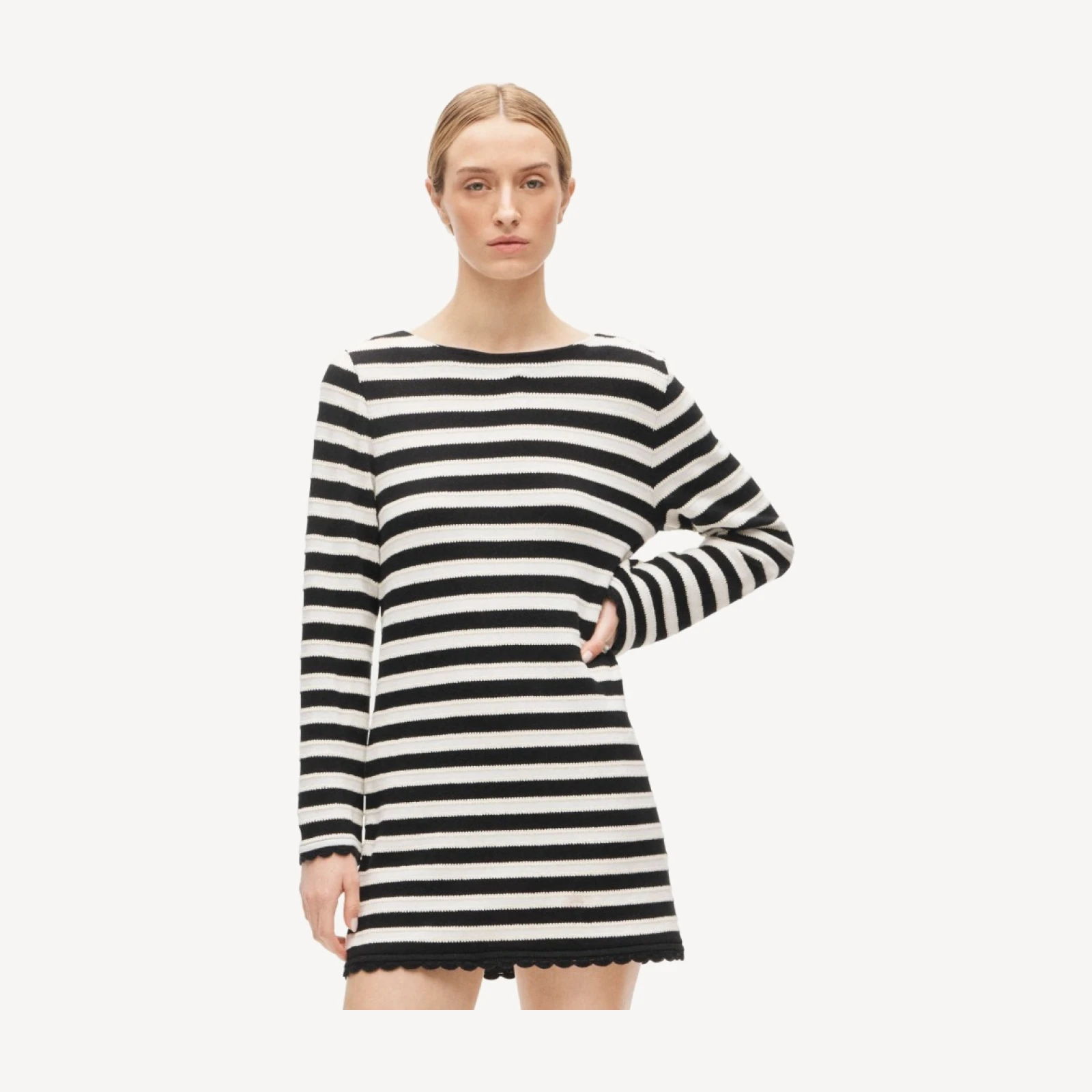 Boatneck crochet mini dress in stripe