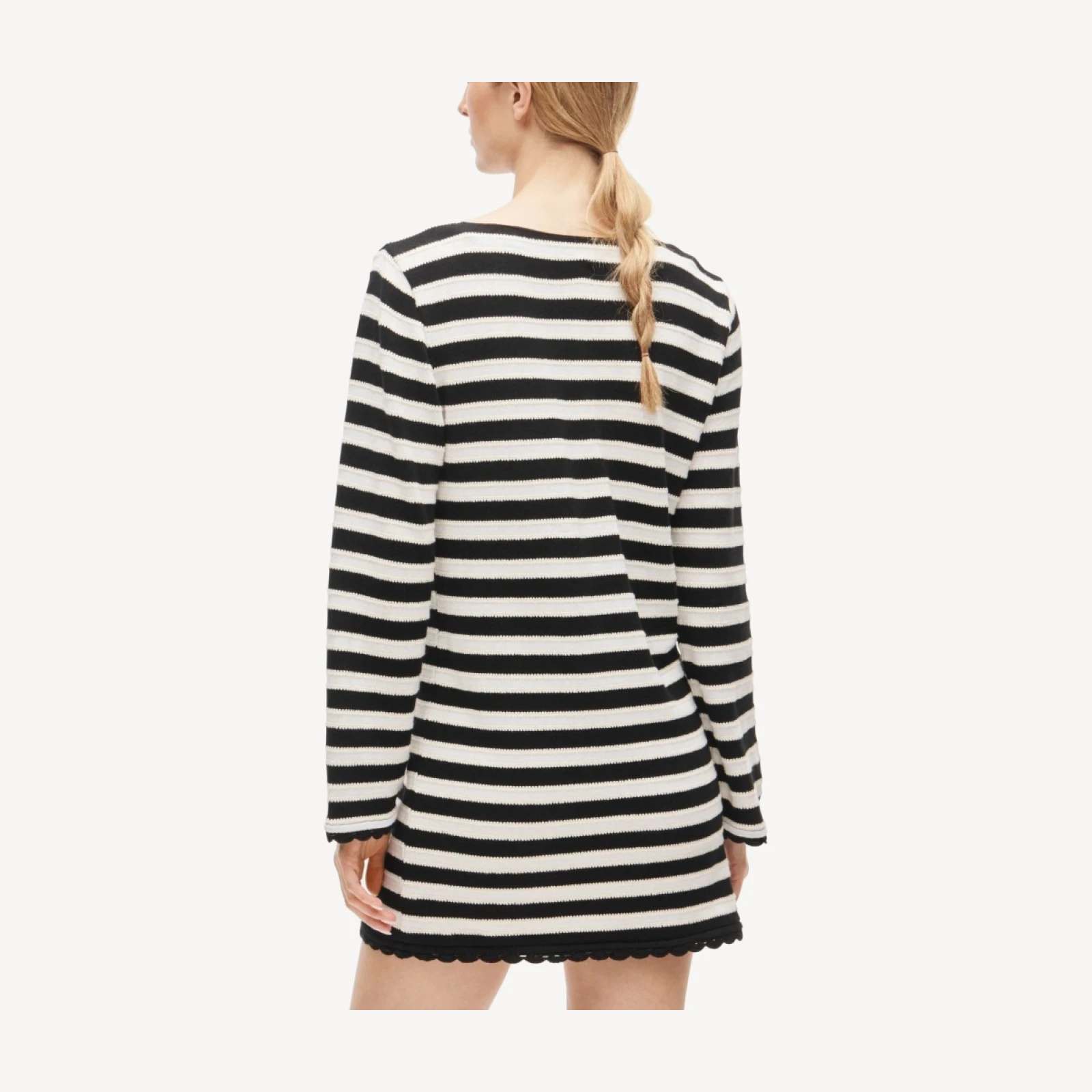 Boatneck crochet mini dress in stripe