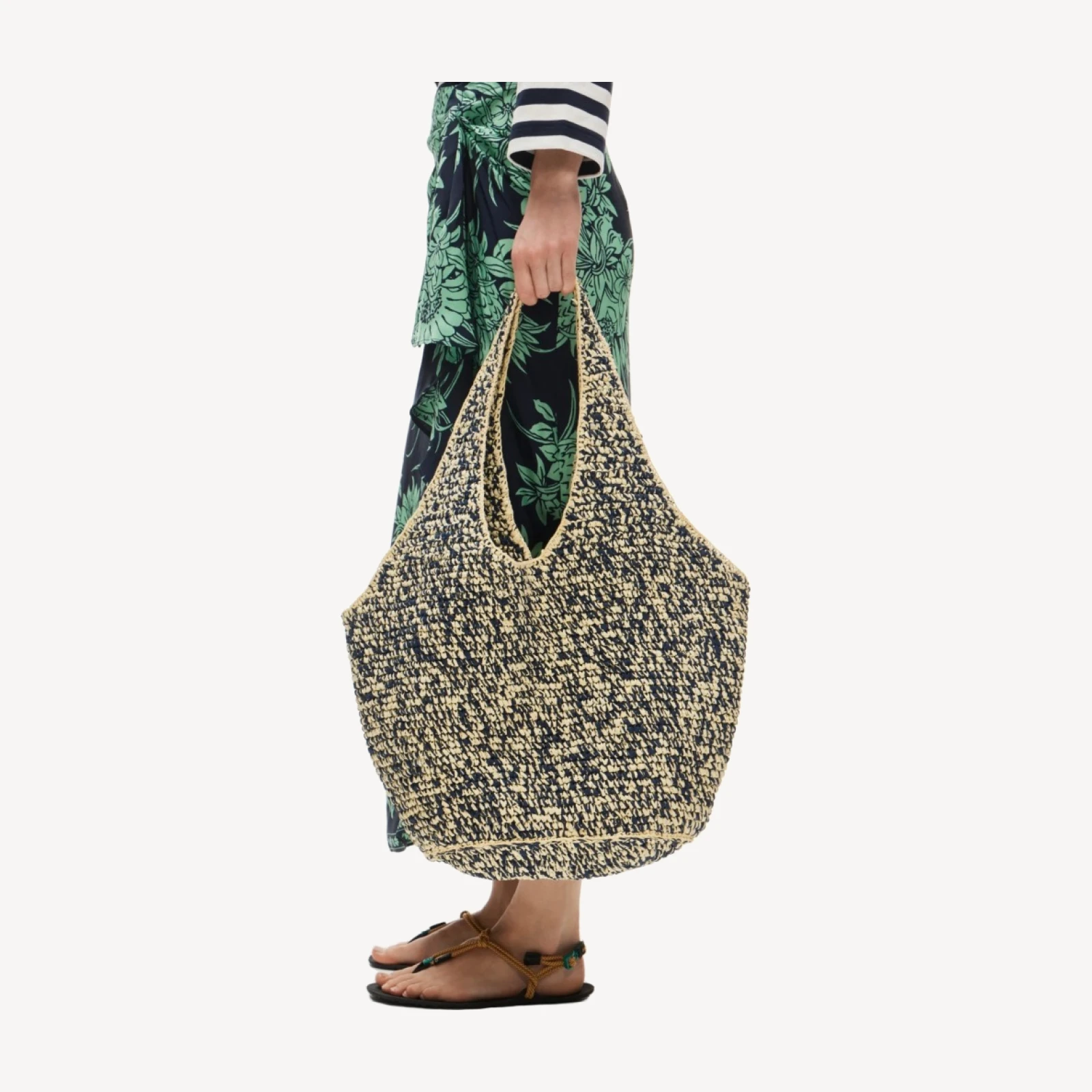 Large handwoven tote in marled straw