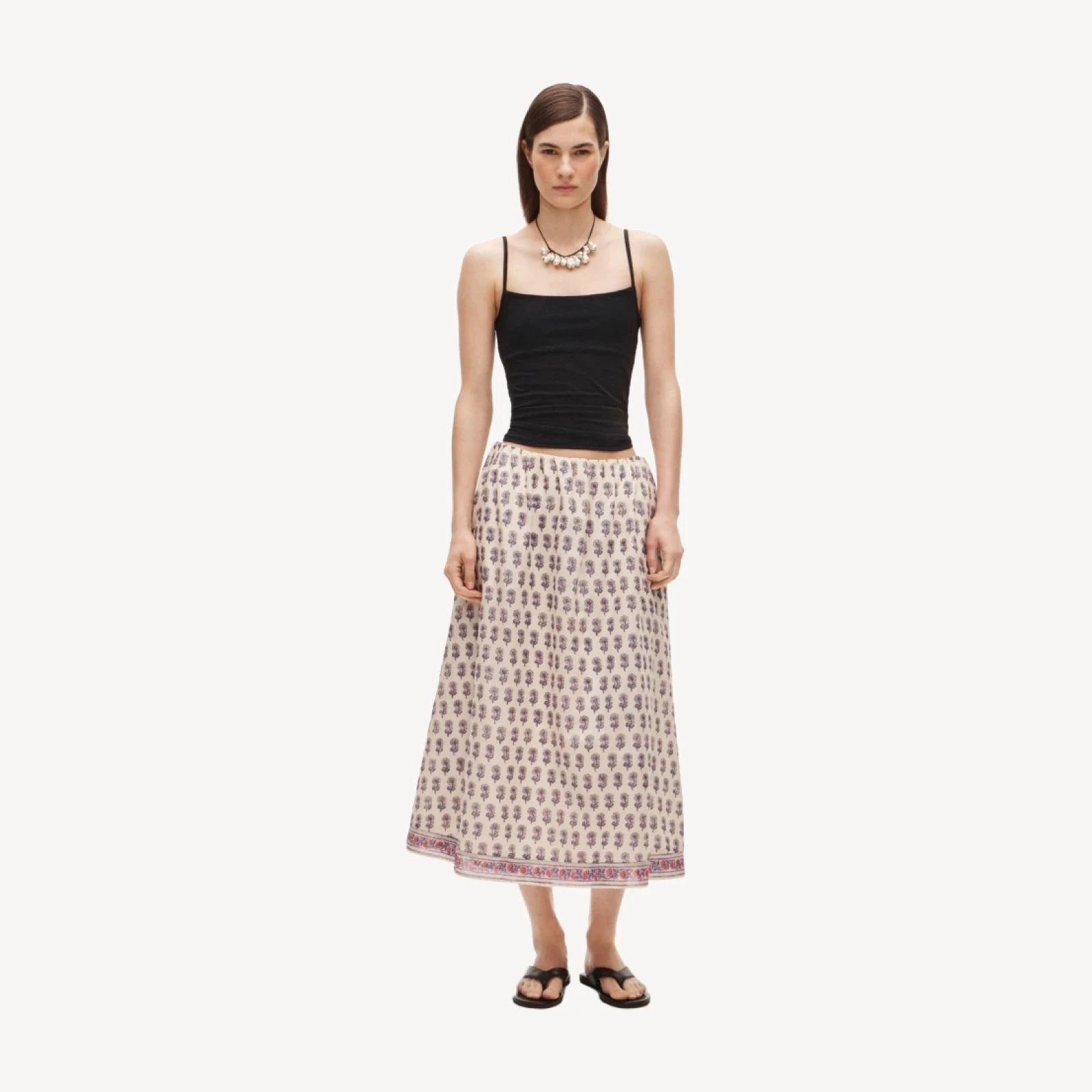 Beckett midi skirt in lilac block print