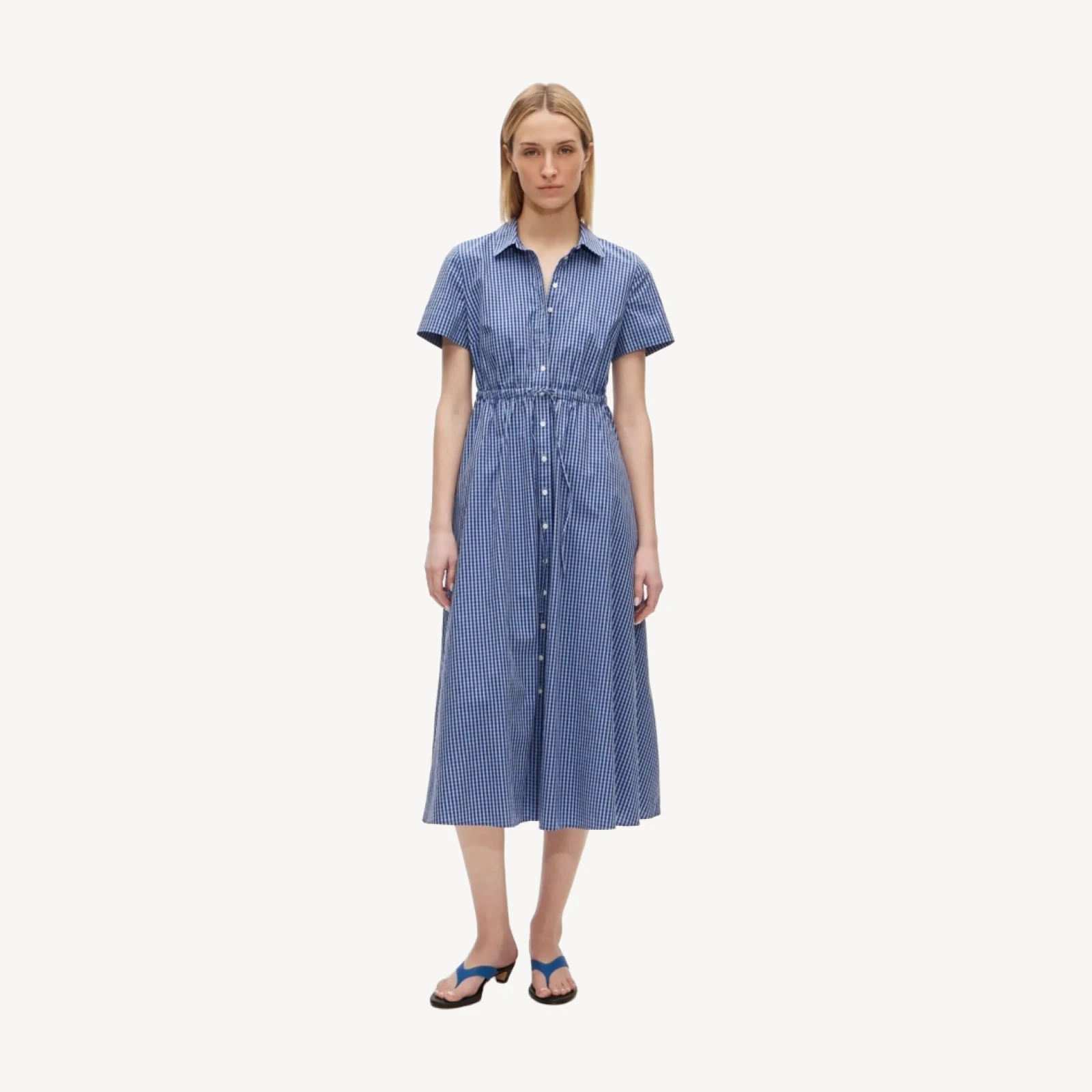 Cerise shirt-dress in gingham cotton poplin