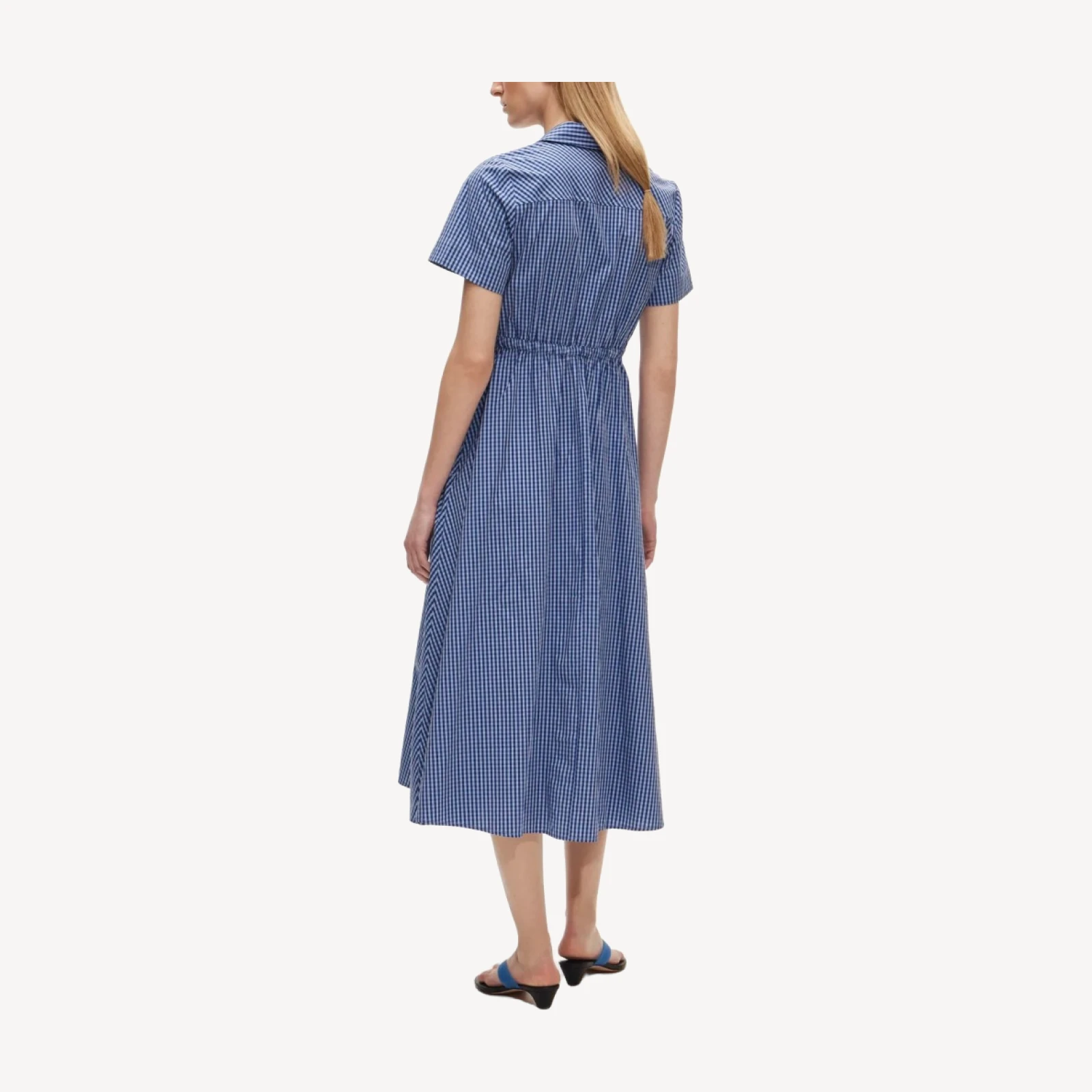 Cerise shirt-dress in gingham cotton poplin