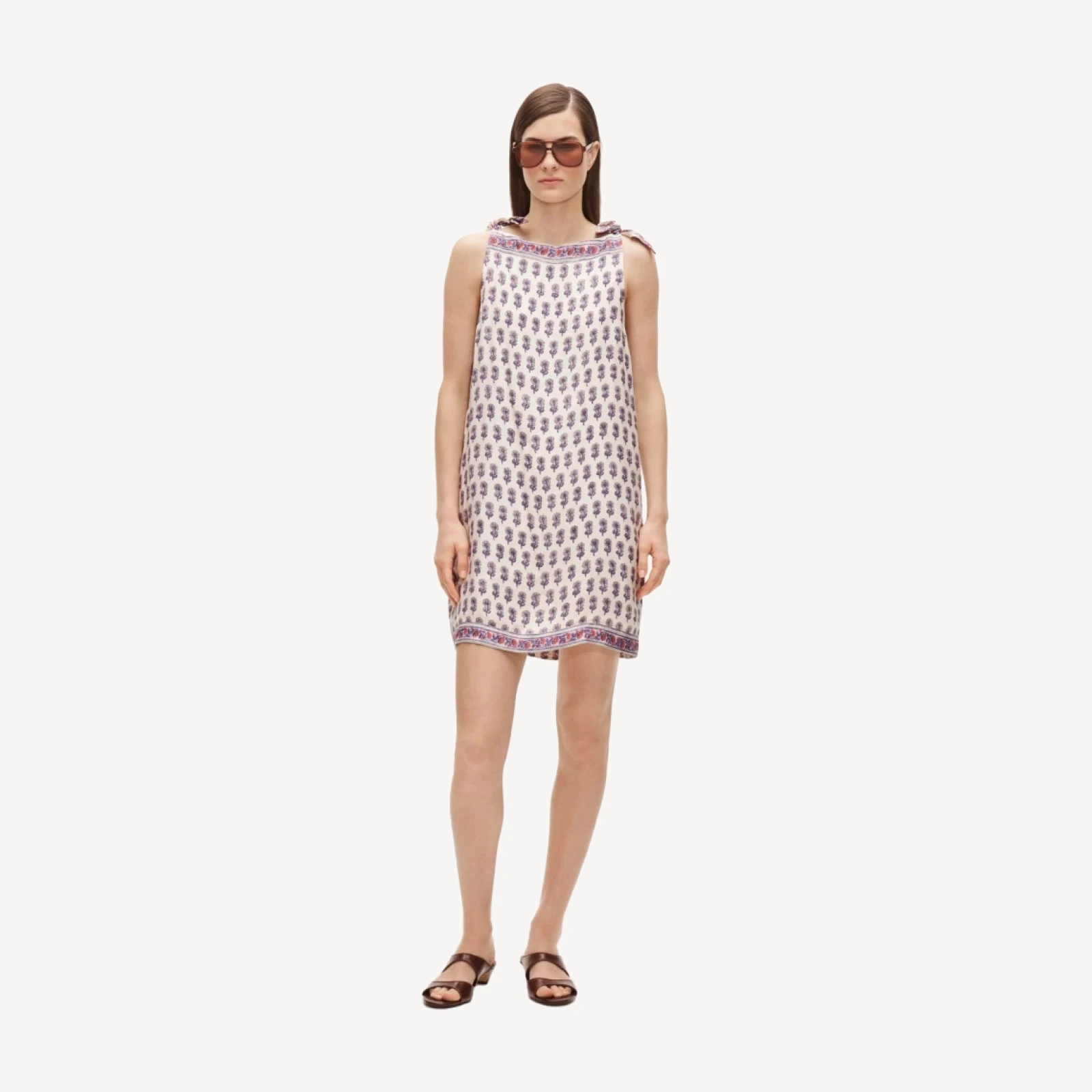 Sadie mini dress in lilac block print