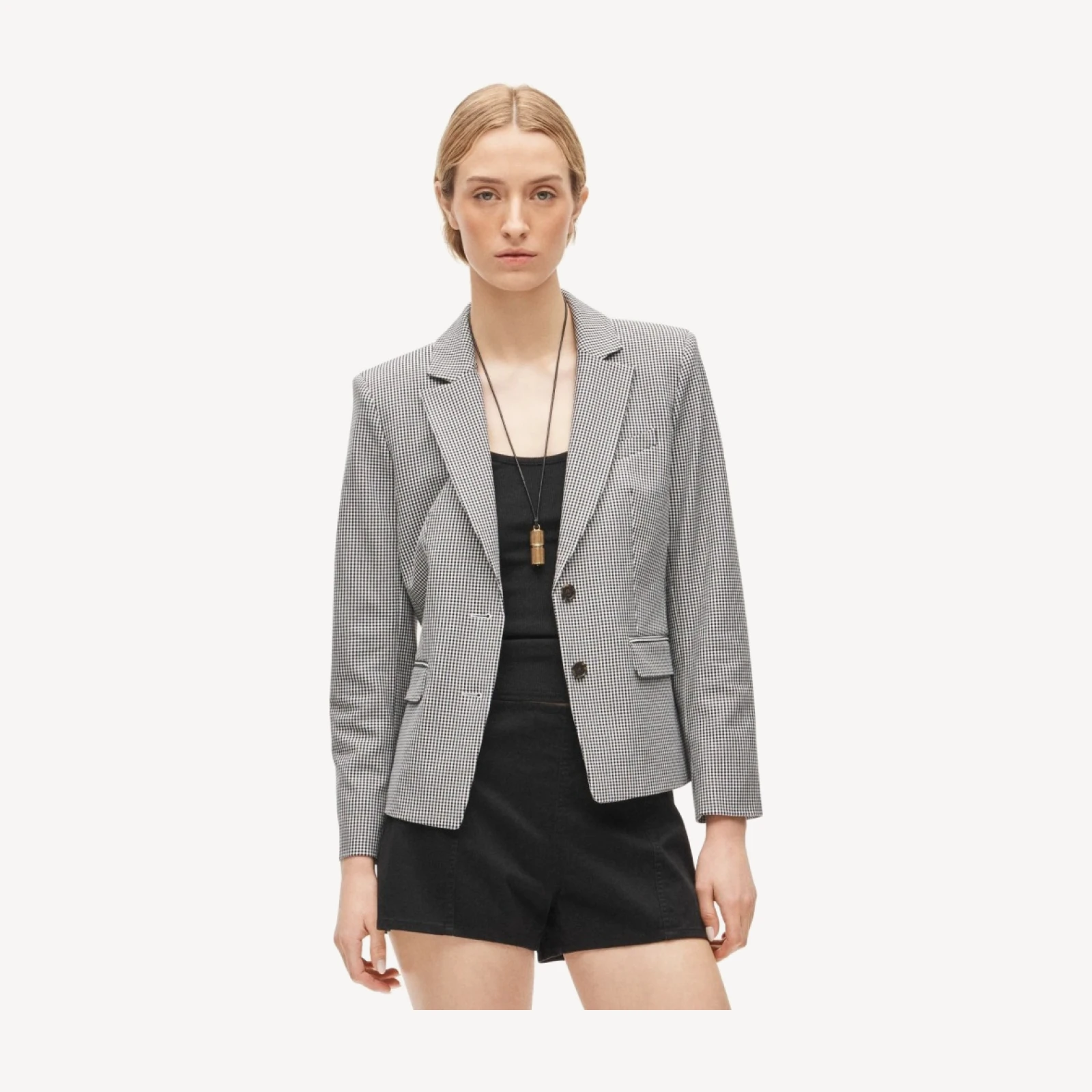 École blazer in gingham bi-stretch cotton blend