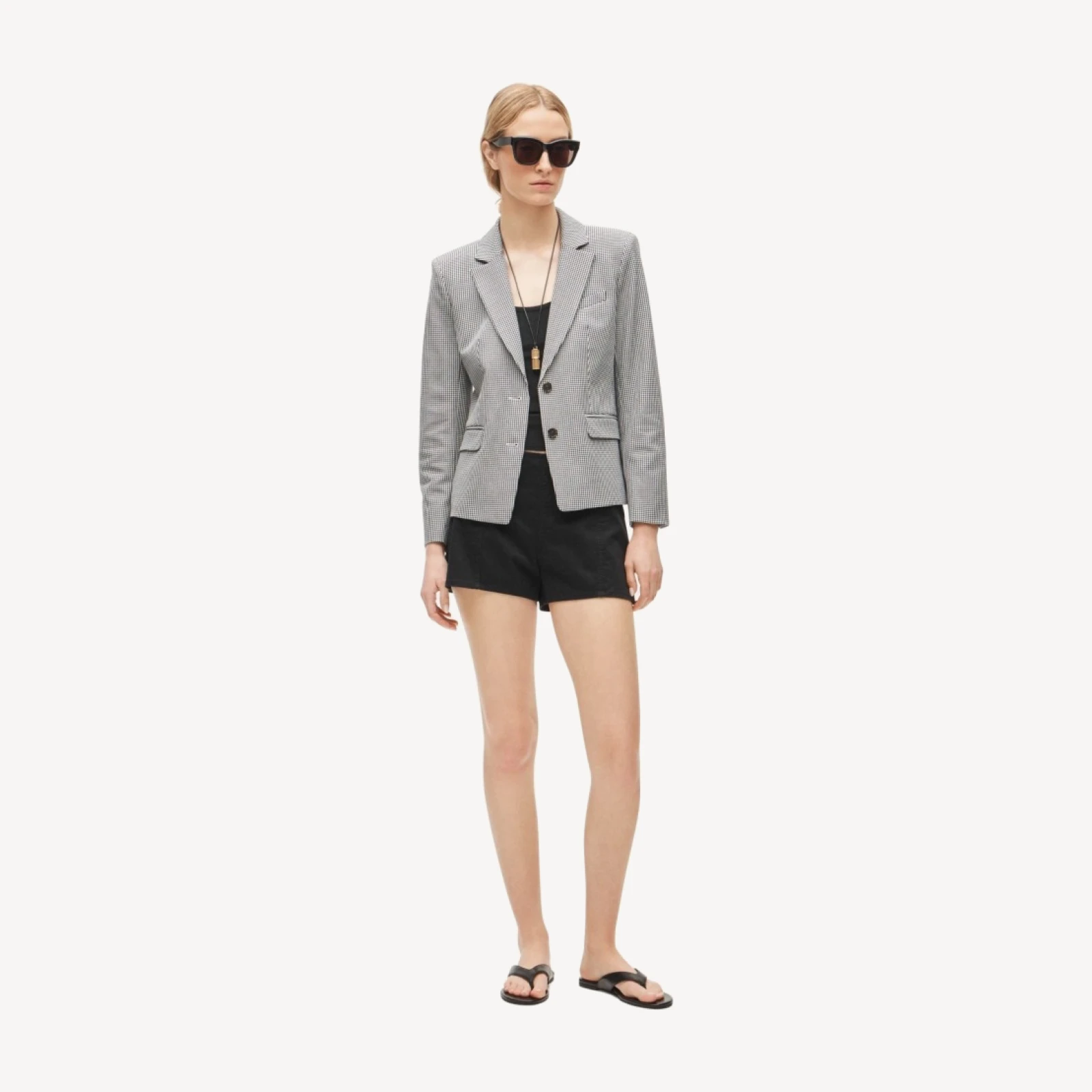 École blazer in gingham bi-stretch cotton blend