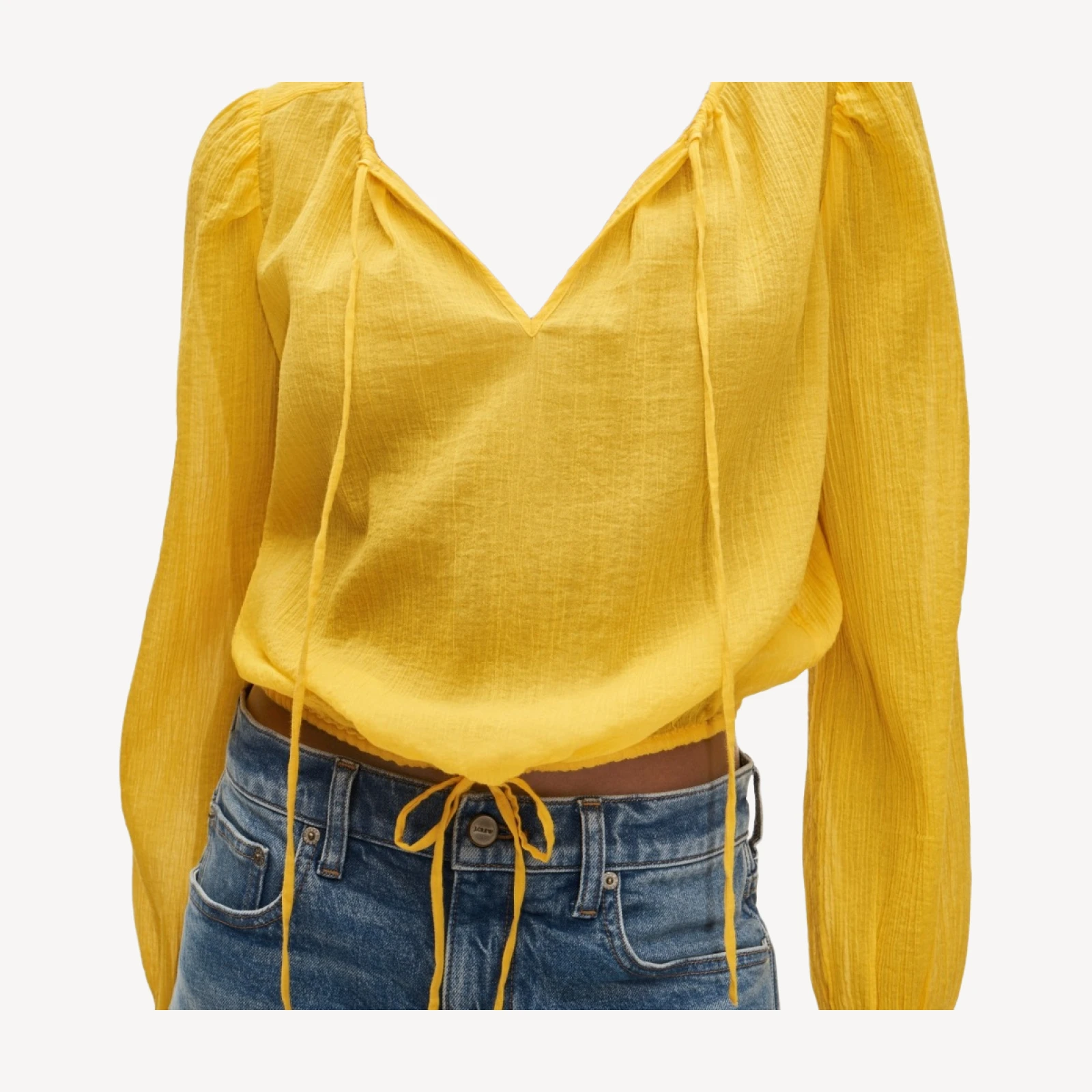 Drawstring-waist top in featherweight voile