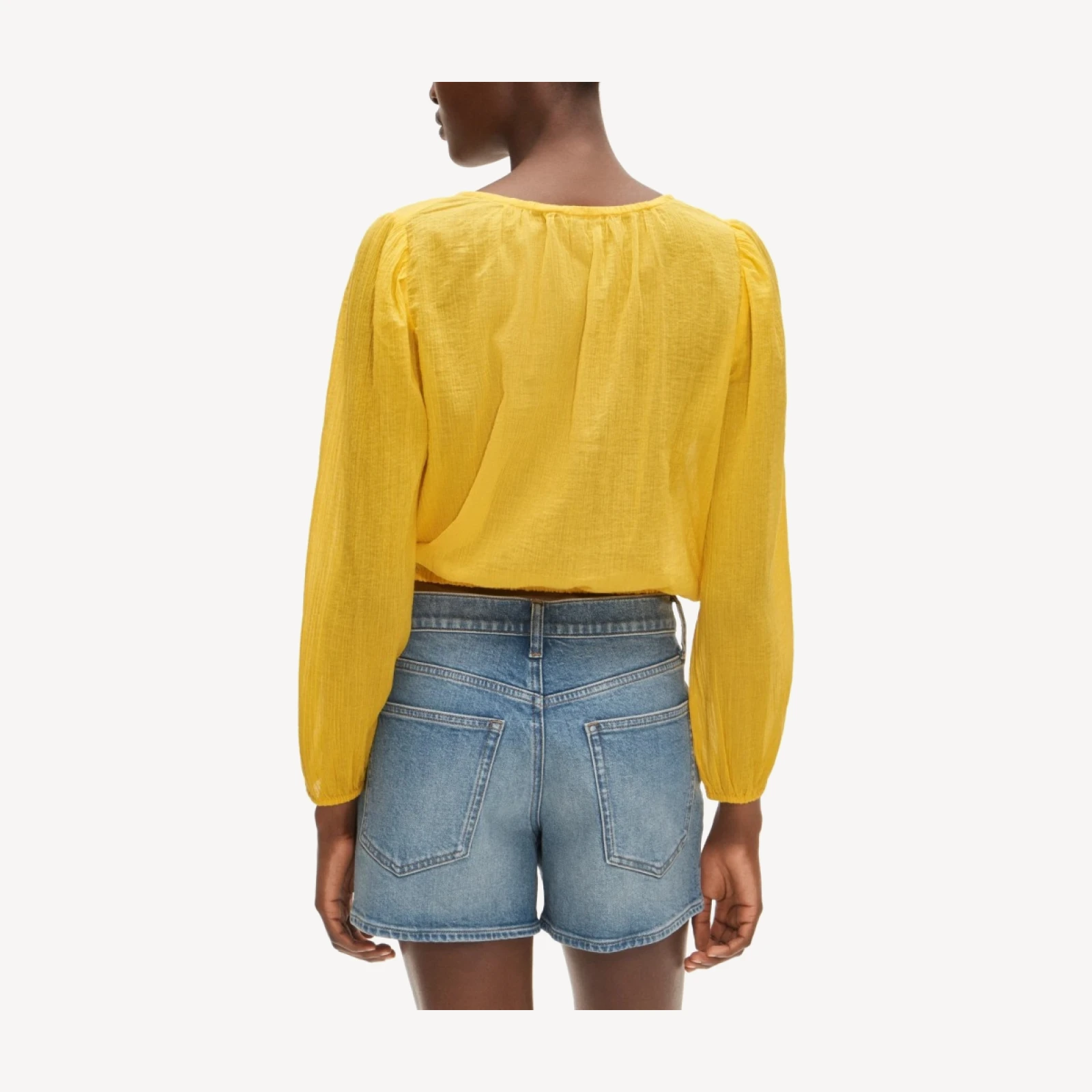 Drawstring-waist top in featherweight voile