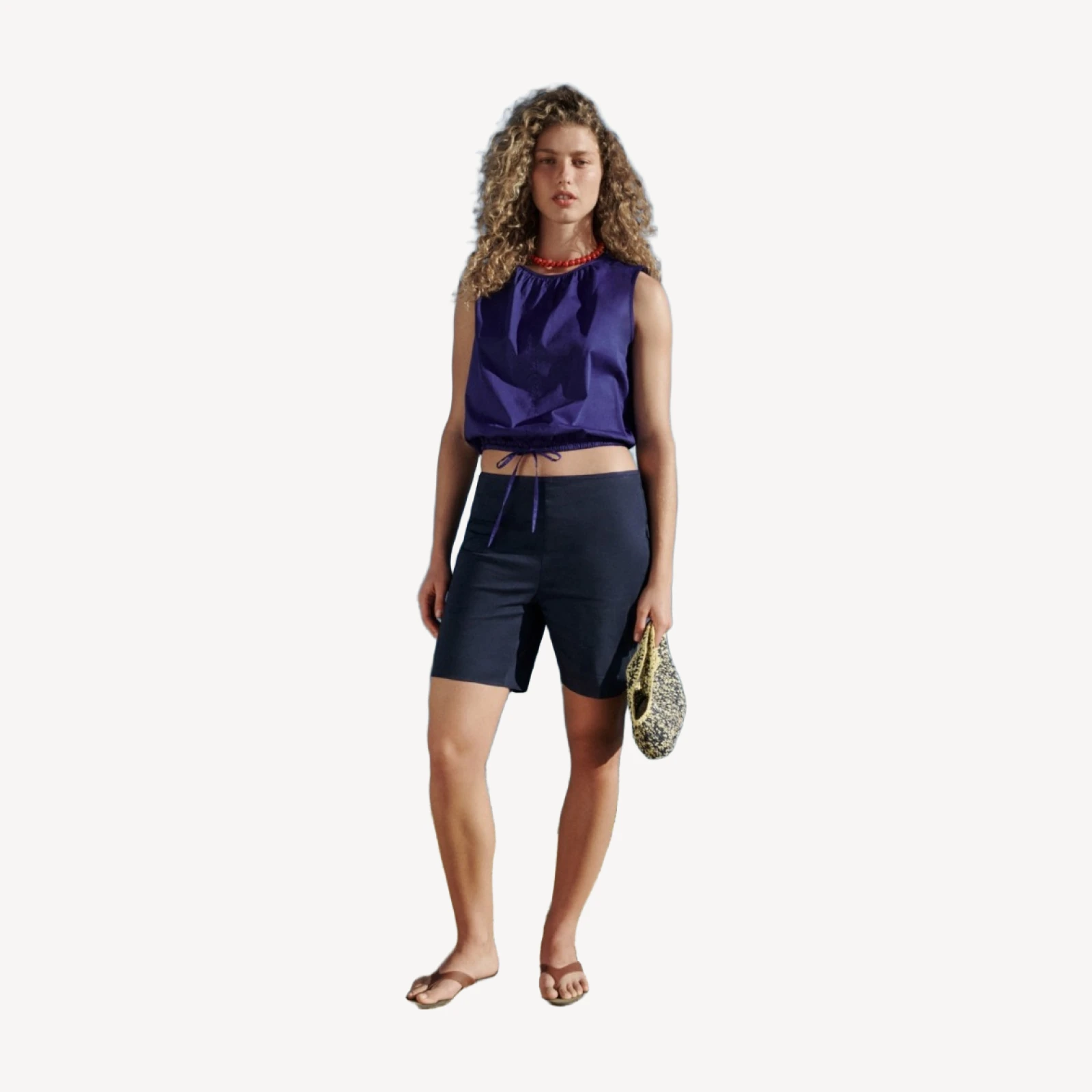 Drawstring-waist tank top in sateen