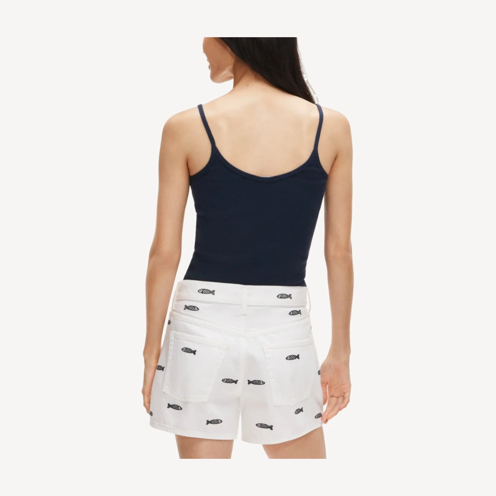 Embroidered mid-rise A-line denim short