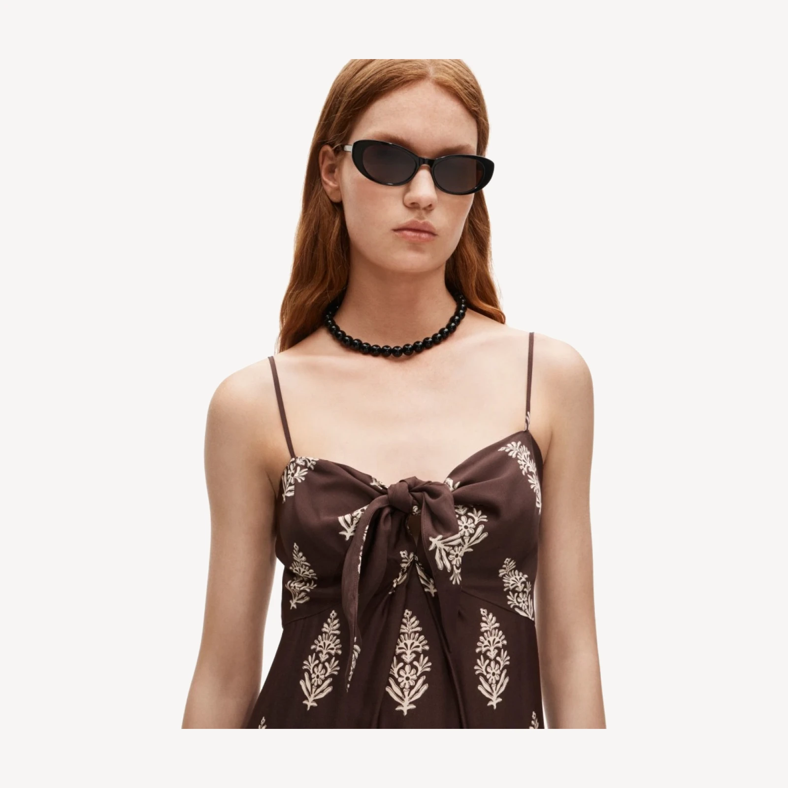 Tie-front dress in cocoa block print