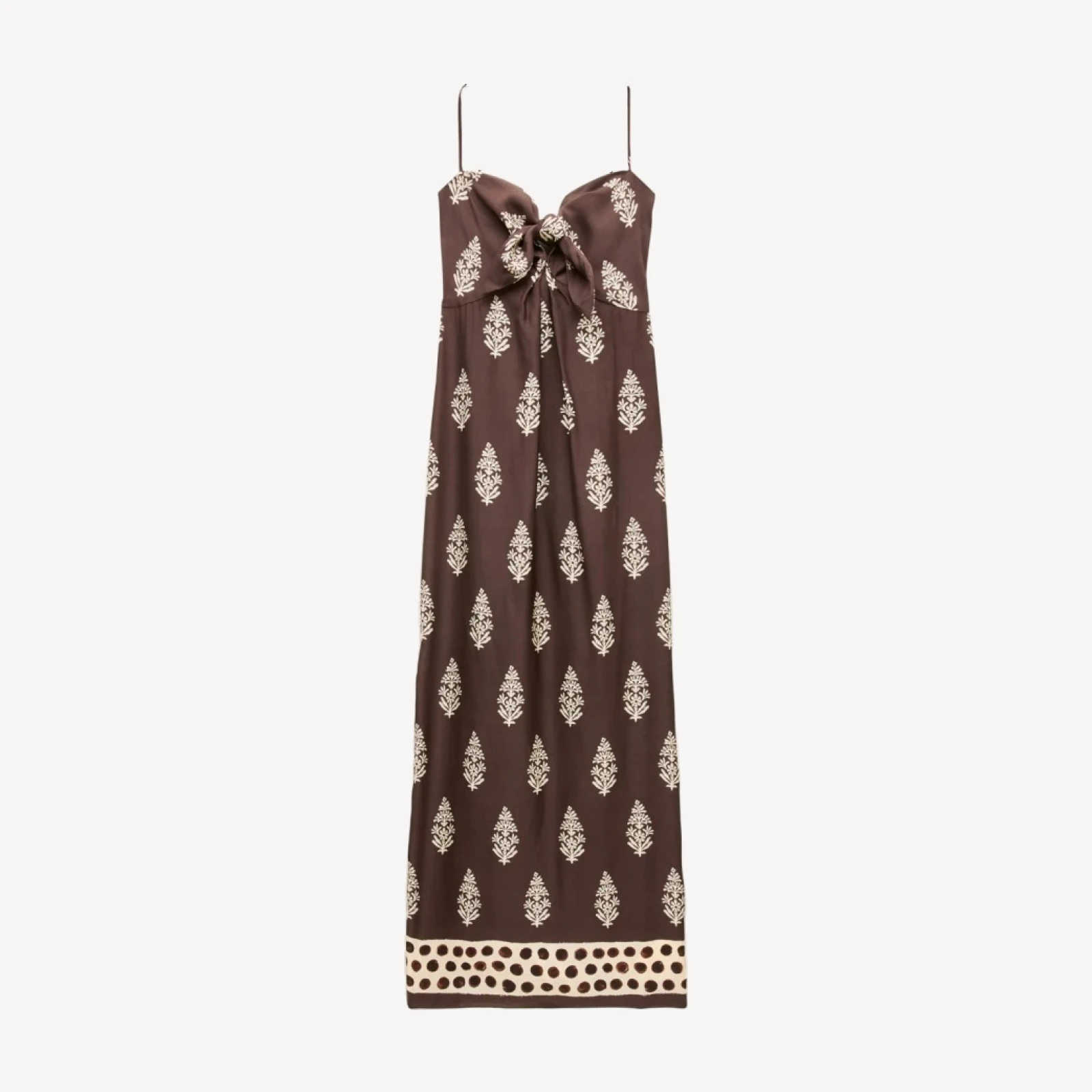 Tie-front dress in cocoa block print